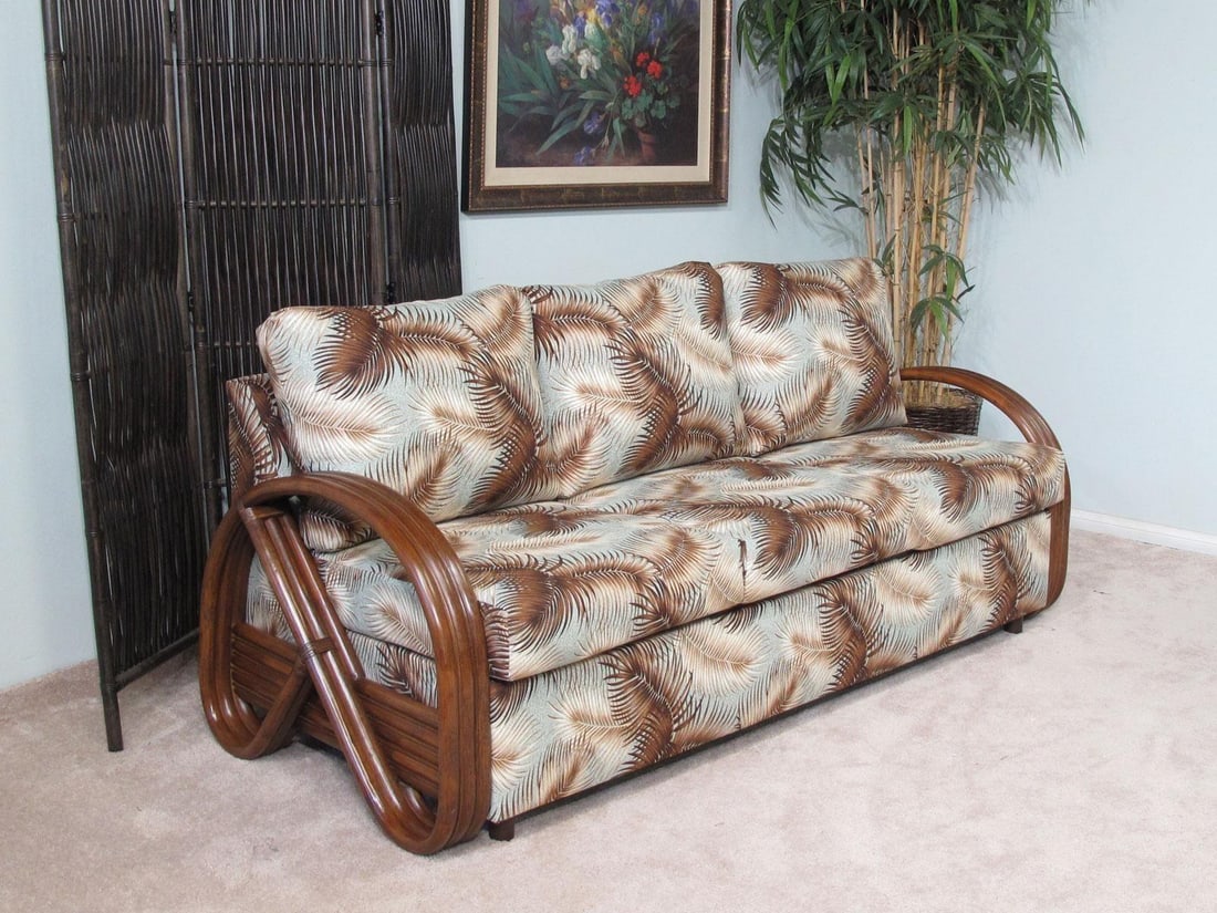 Modernist 3-Strand 3/4 Pretzel "Kauai" 3 Seat Rattan Sofa Sleeper Bed - 4
