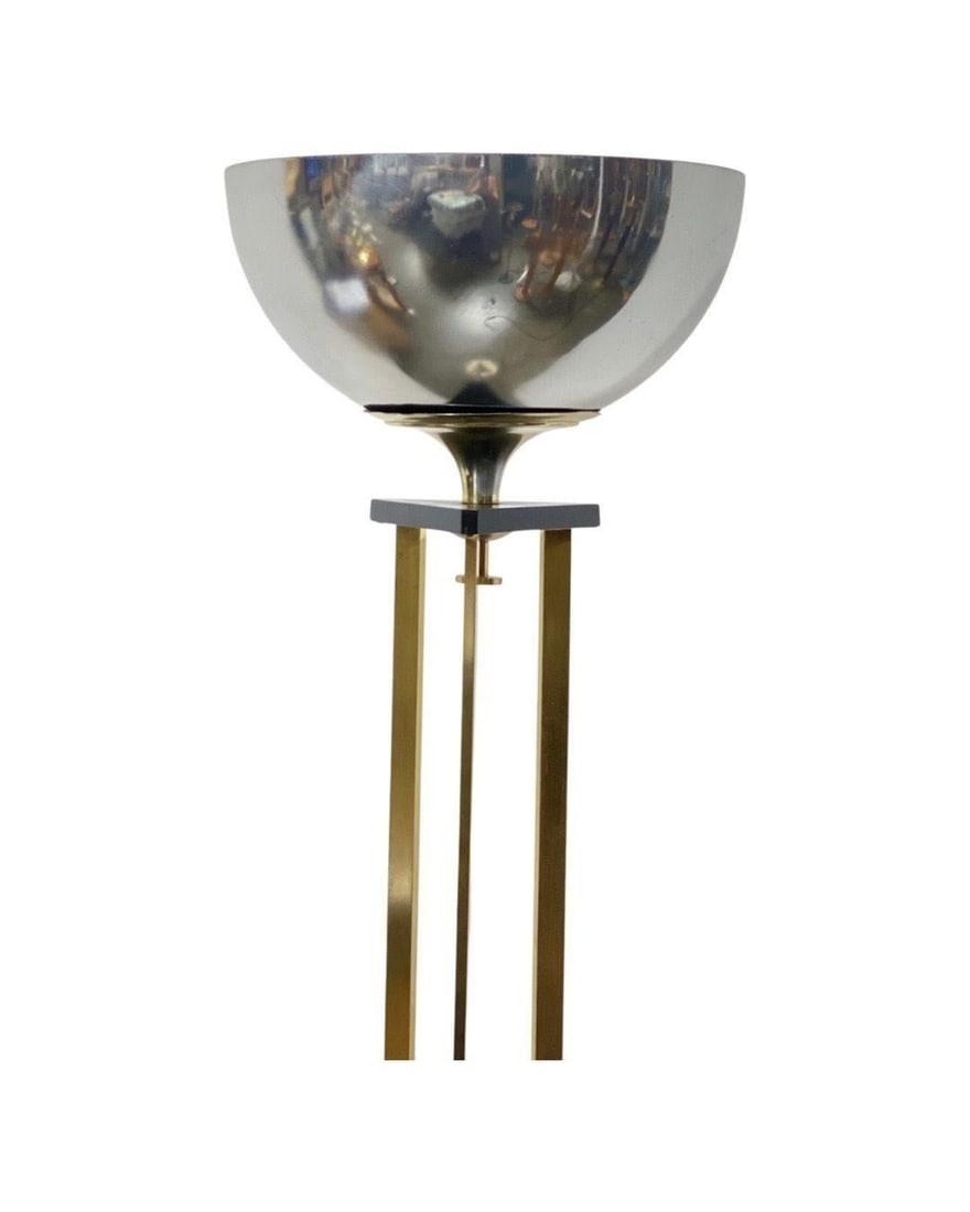 High Style Memphis Style Brass Chrome and Marble Torchiere Floor Lamp - 2