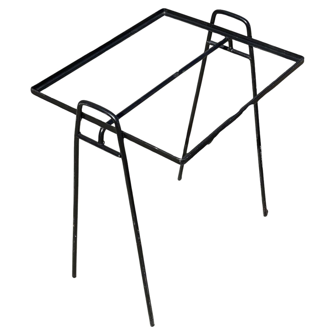 Mid-century Geometric Black Iron Patio/Outdoor Side Drinks Table w/ Glass Top (1 of 4)