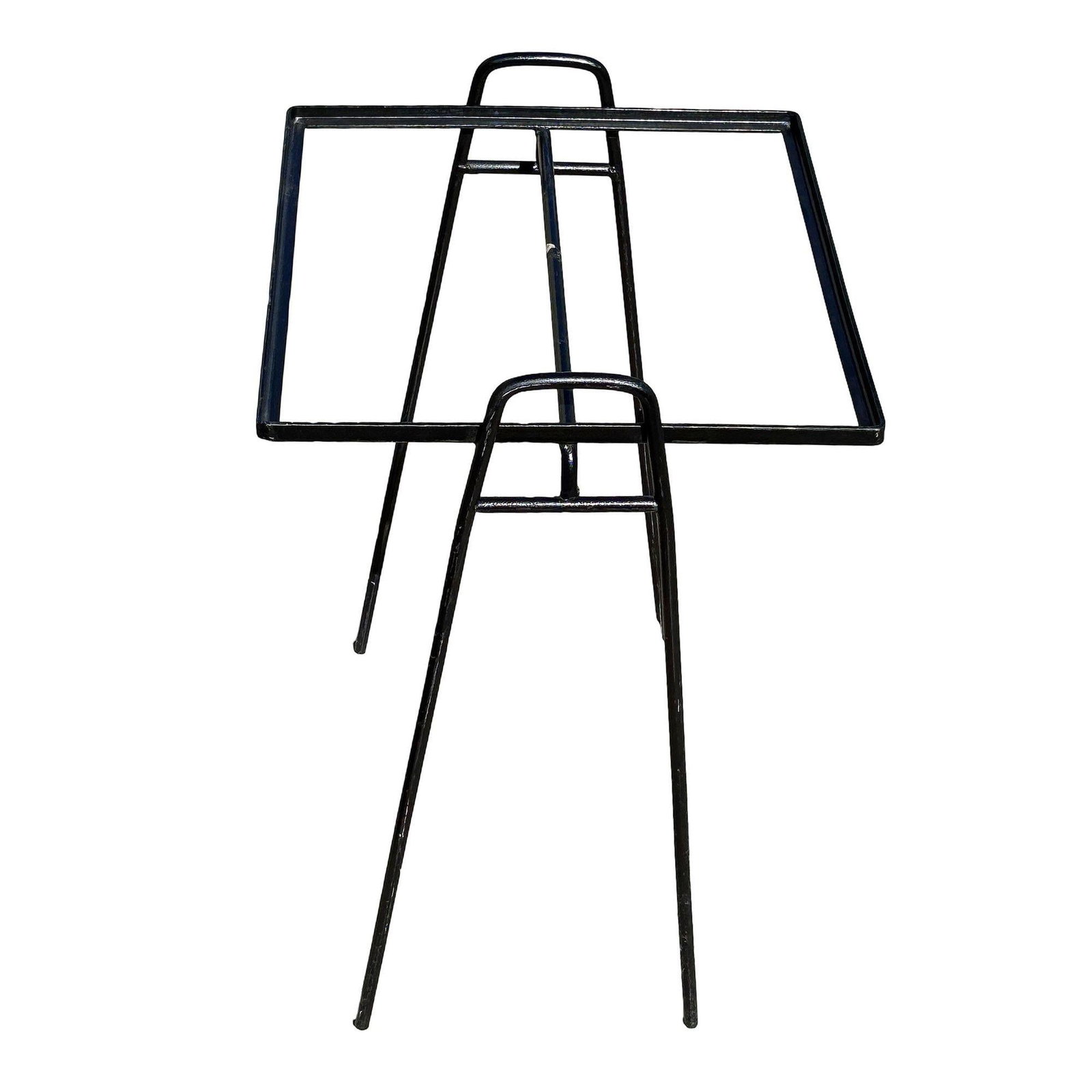 Mid-century Geometric Black Iron Patio/Outdoor Side Drinks Table w/ Glass Top - 2