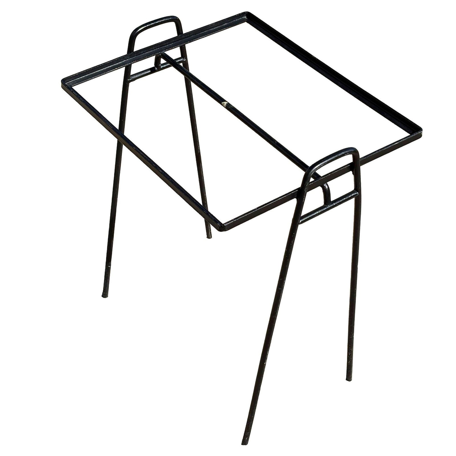 Mid-century Geometric Black Iron Patio/Outdoor Side Drinks Table w/ Glass Top - 3