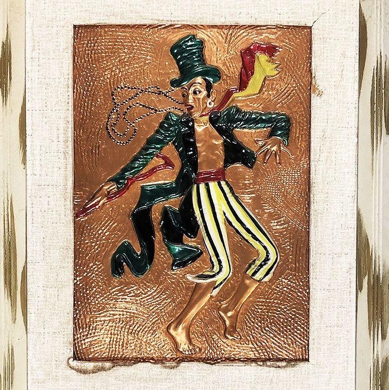 Mid Century Ringmaster Copper Wall Sculpture in Wooden Frame - 2