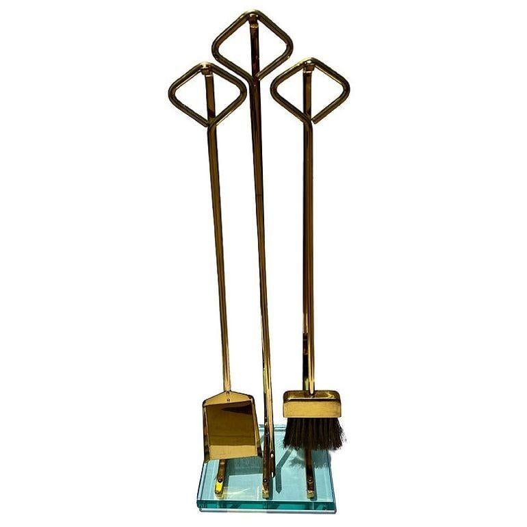 Italian Modernist Brass and Glass Fireplace by Fontana Arte - 3