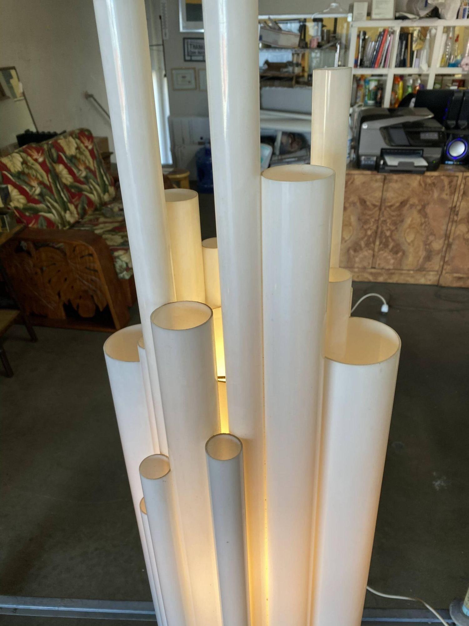 Modernist White Lucite Stacked Tube Chandelier by Rougier, Circa 1970s - 2