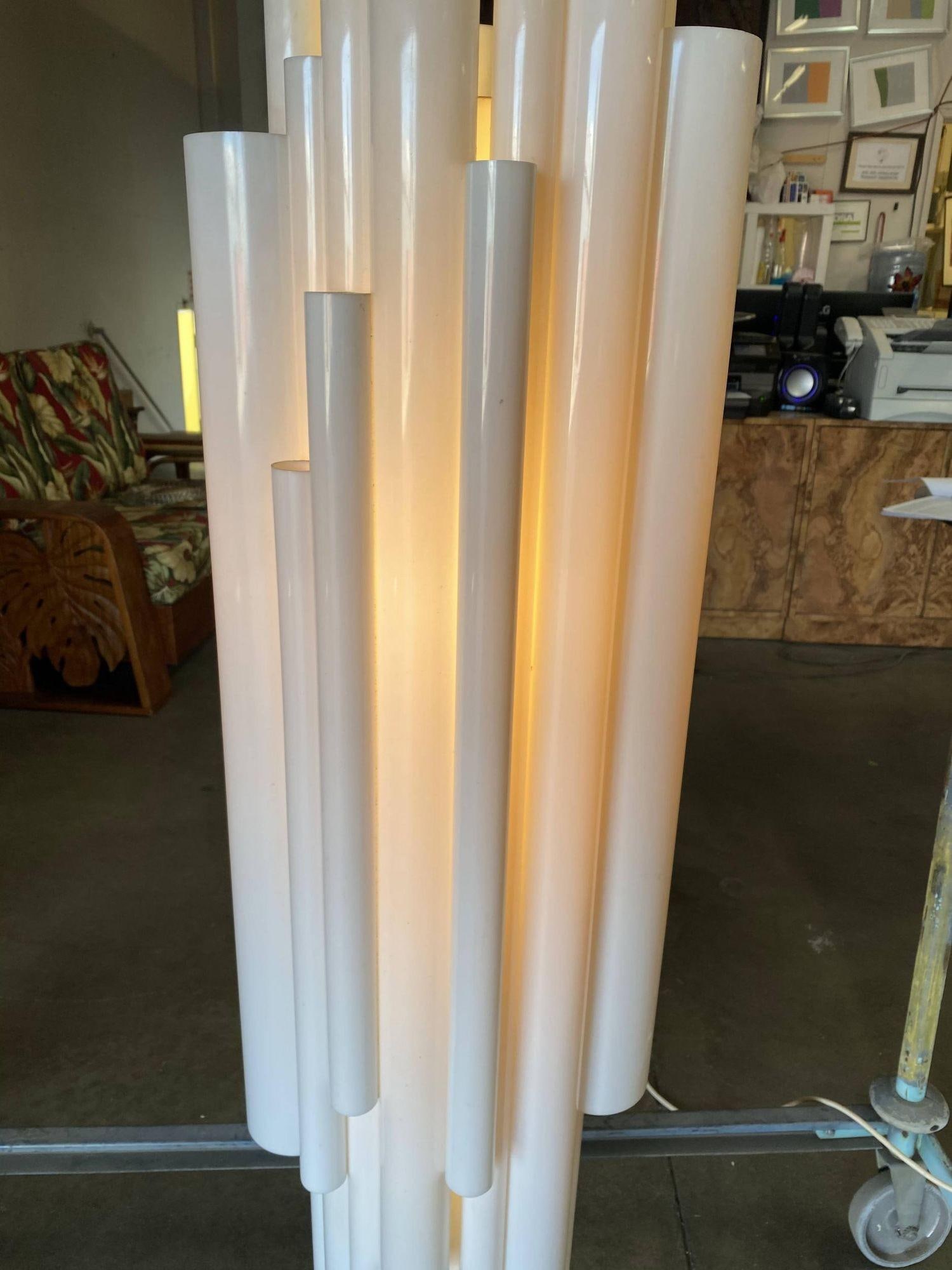 Modernist White Lucite Stacked Tube Chandelier by Rougier, Circa 1970s - 3