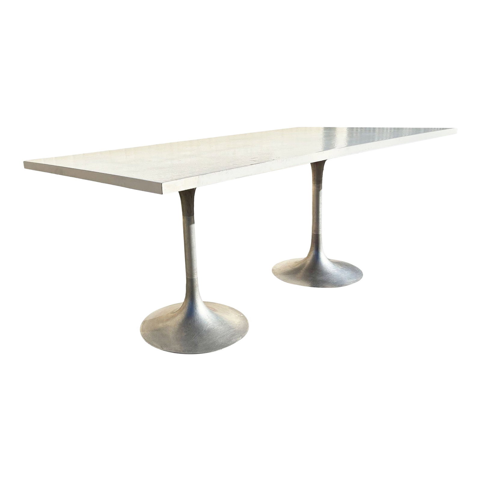 Eero Saarinen Style Double Tulip Base Dining Table W/ White Rectengular Top (1 of 5)