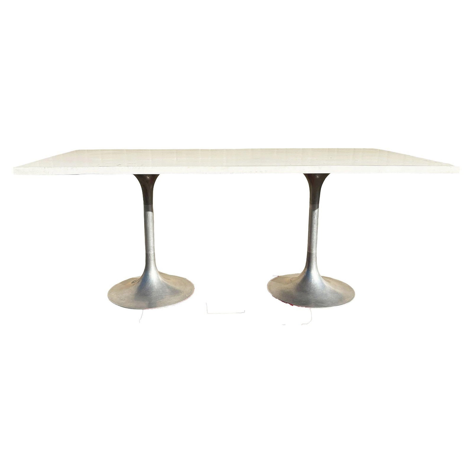 Eero Saarinen Style Double Tulip Base Dining Table W/ White Rectengular Top - 5