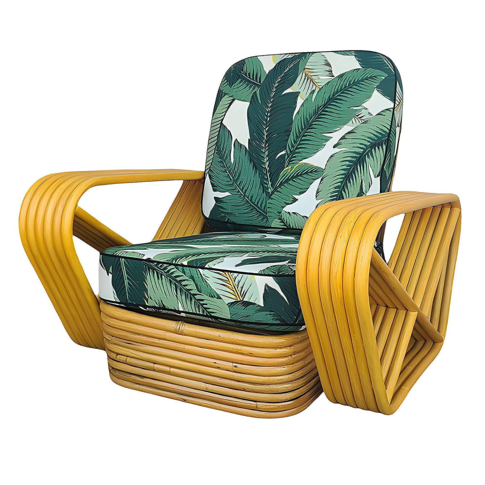 Restored Paul T Frankl Style 6-Strand Square Pretzel Rattan Lounge Chair - 3