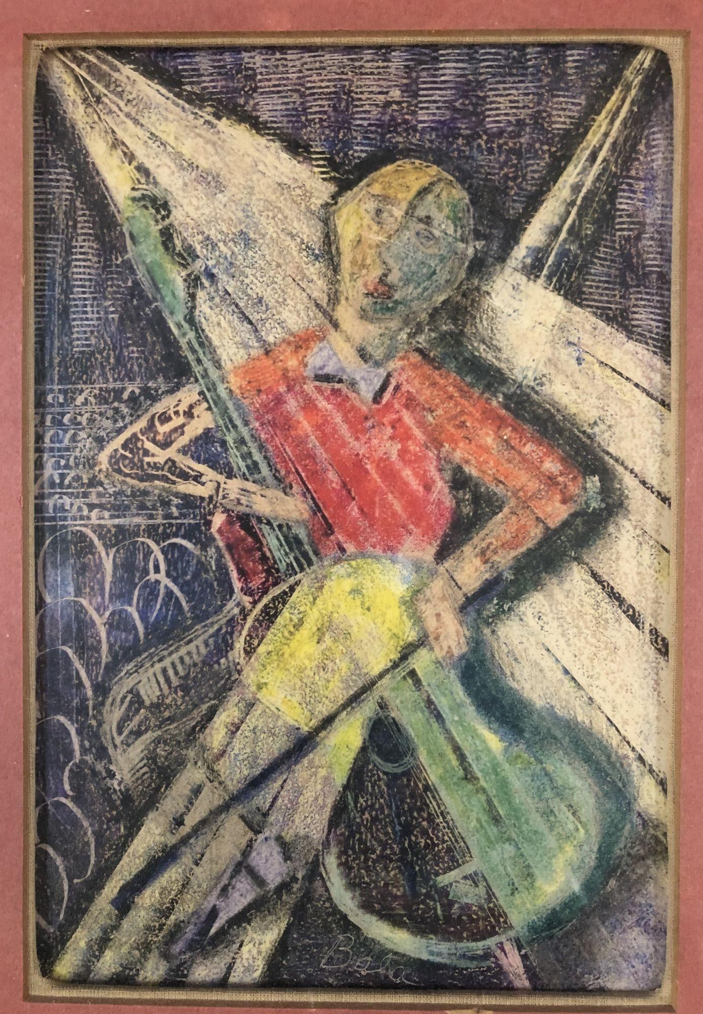 Vintage Wood Framed Pastel Print by Artist Bala - 2