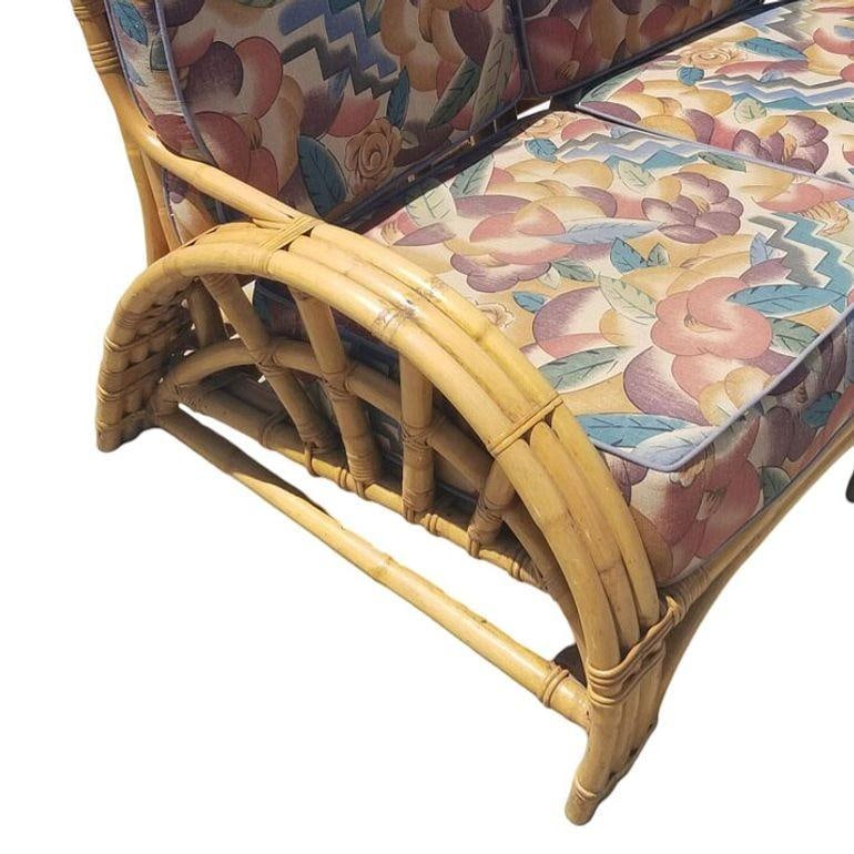 Restored Mid-century 3 Strand Rattan Spoke Half Moon Arm Corner Sectional Sofa - 3