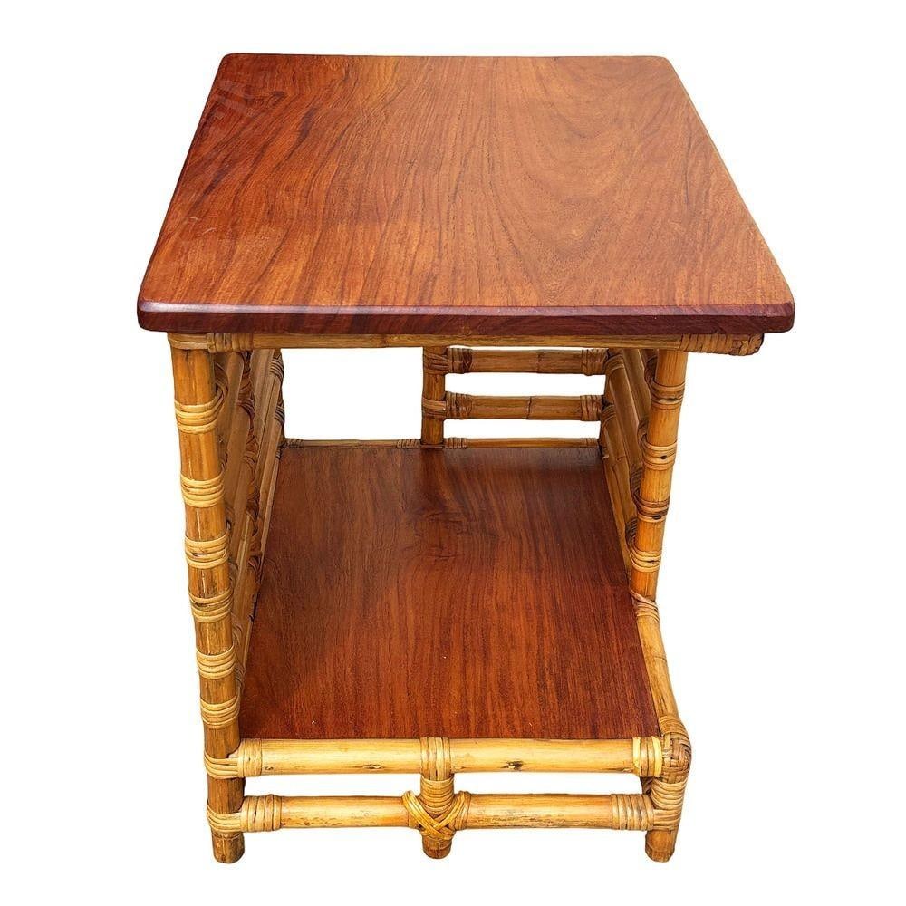Restored Rattan "Jacob's Ladder" Storage Side Table with Mahogany Top - 3