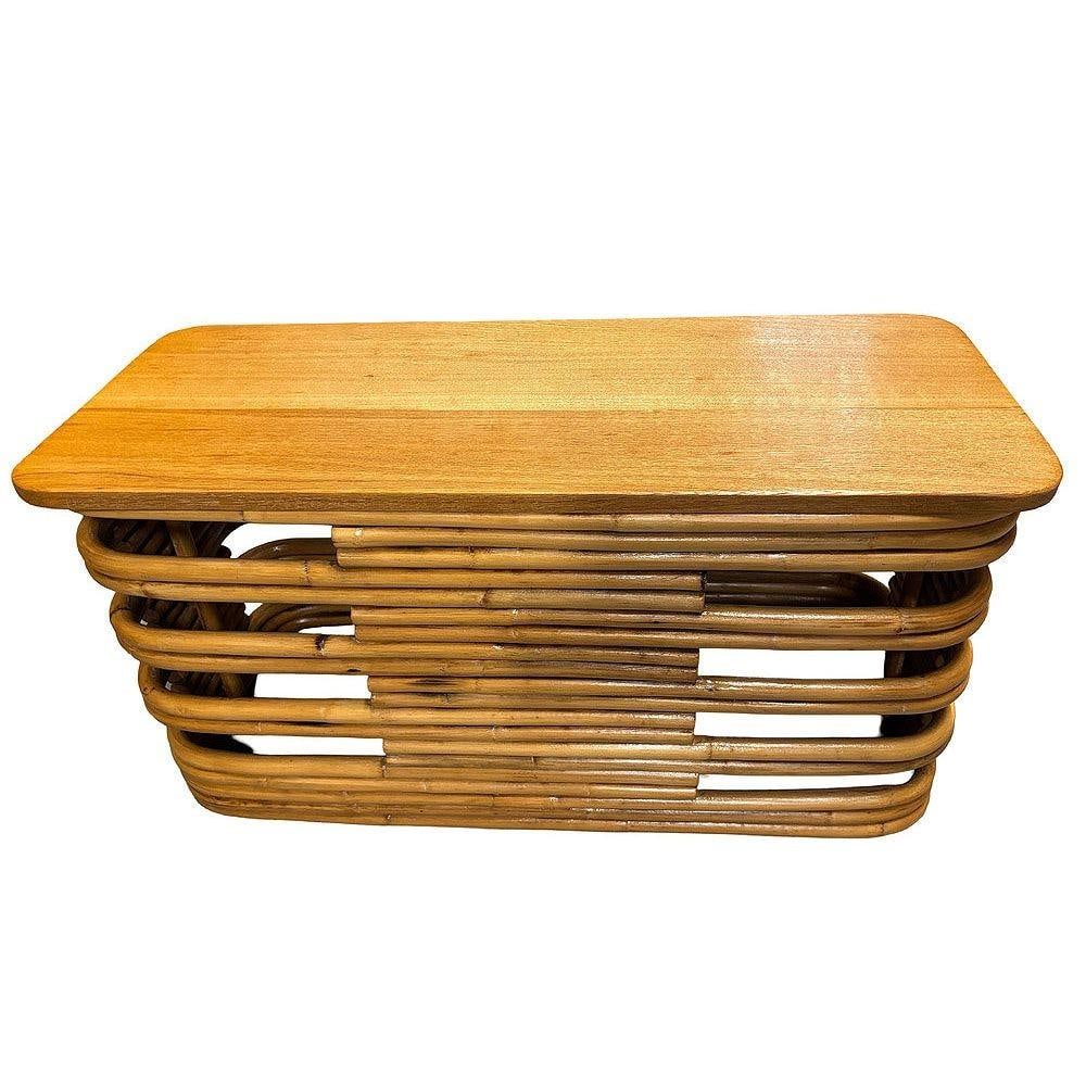 Restored Mid-century Stacked Rattan Side Drinks Table w/ Mahogany - 2