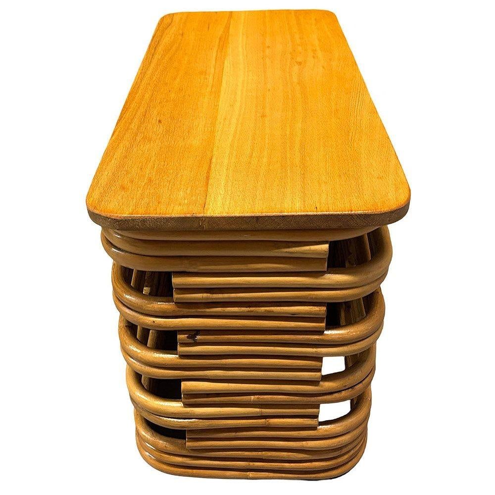 Restored Mid-century Stacked Rattan Side Drinks Table w/ Mahogany - 4