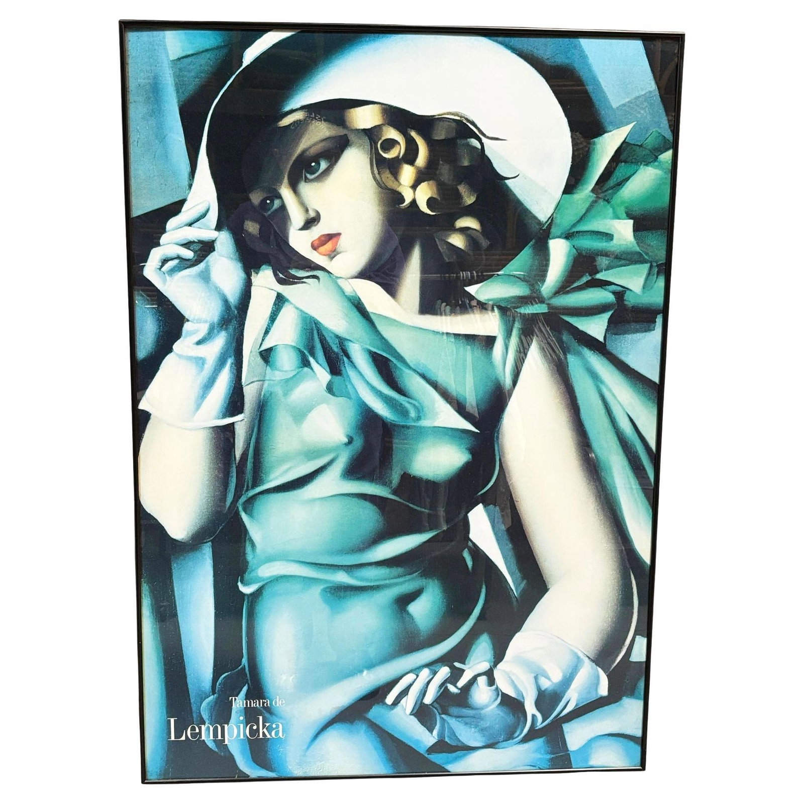 1980 Young Woman in Green Art Deco Lthograph Print by Tamara de Lempicka Framed: Title: 1980 Young Woman in Green Art Deco Lthograph Print by Tamara de Lempicka Framed Description: This image is a framed print after the painting Young Woman in Green (Young Woman with Gloves),