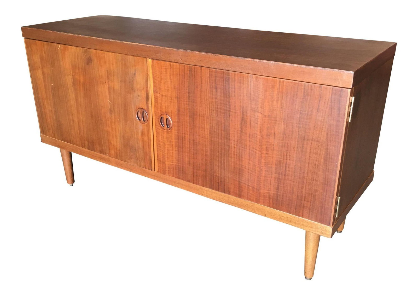 Danish Modern Rose Stained Credenza Cabinet with Sculpted Pig Nose Pulls - 2