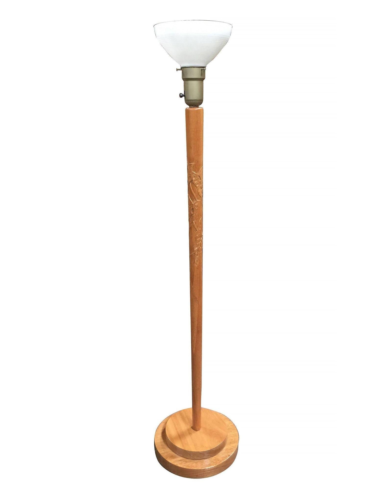 Russel Wright Style Hand-Carved Torchiere Floor Lamp, Pair - 4