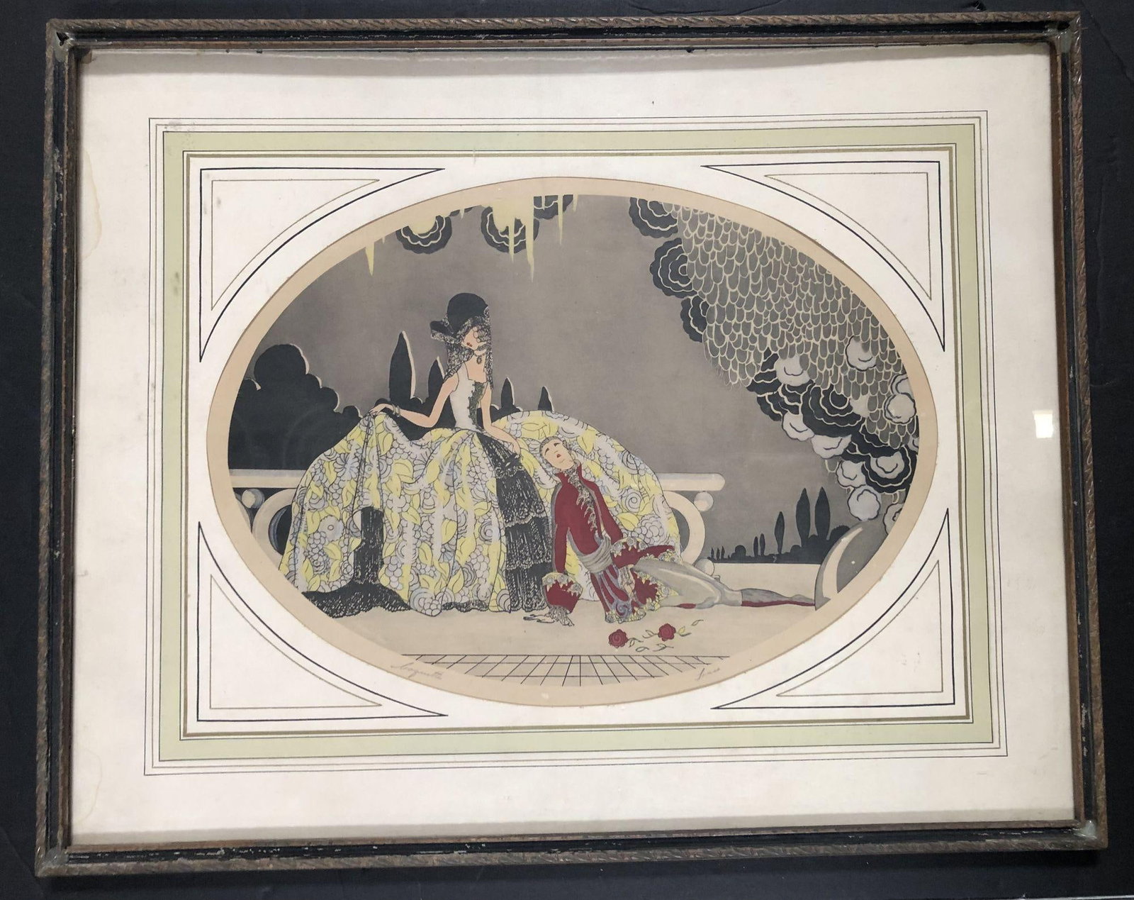 Vintage Art Deco "After the Ball" Print set of 2 Signed by Louie - 2