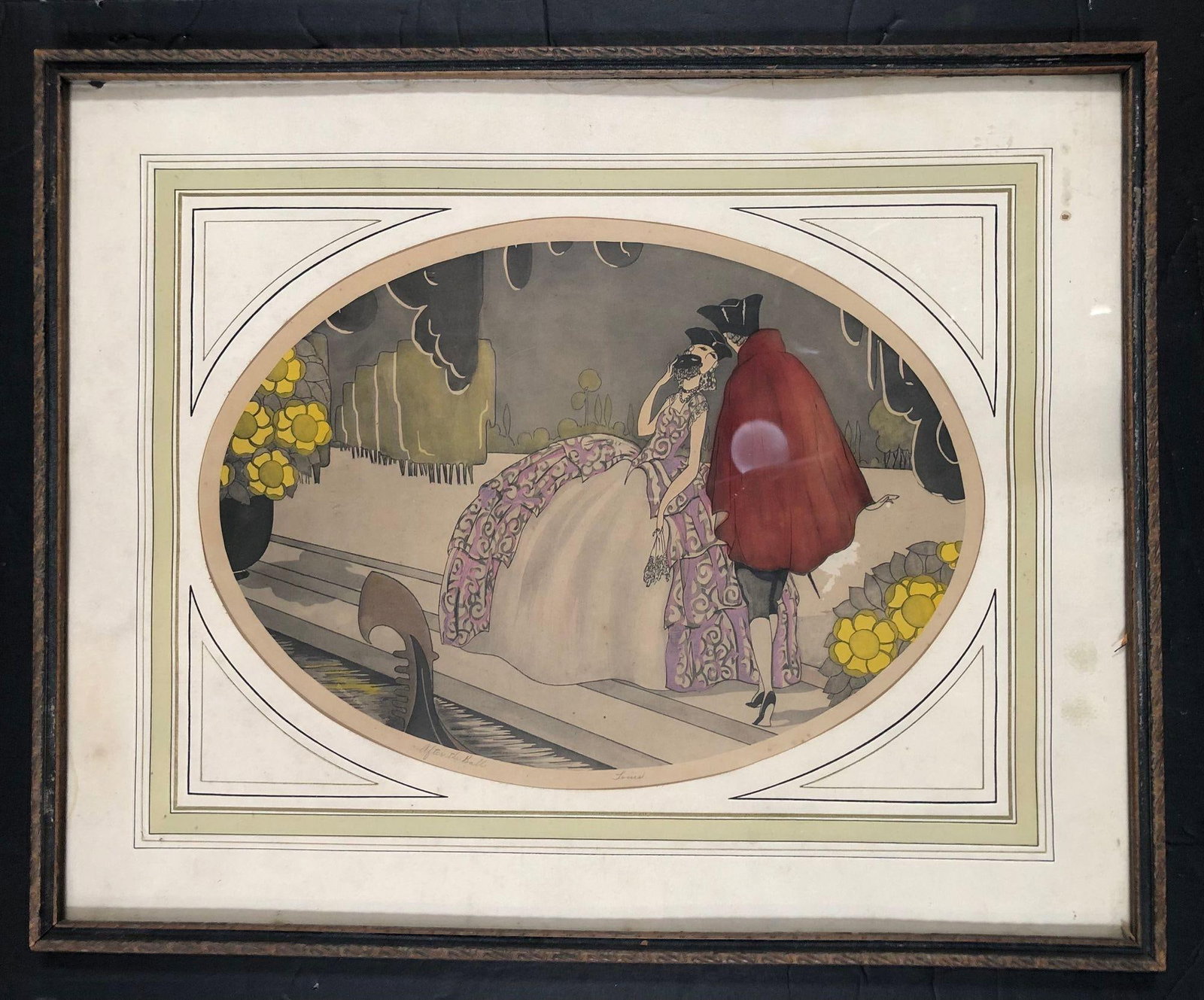 Vintage Art Deco "After the Ball" Print set of 2 Signed by Louie - 3