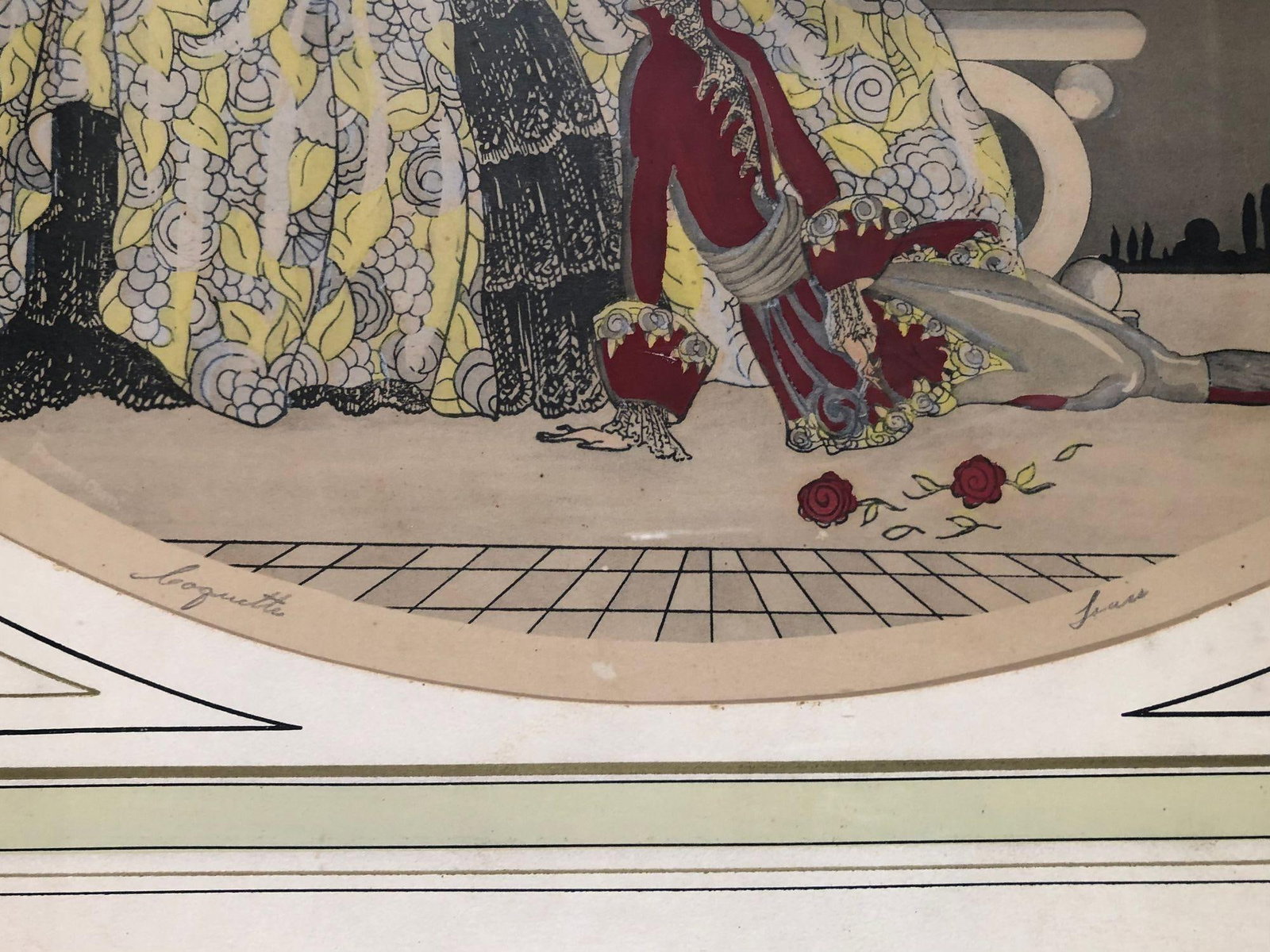 Vintage Art Deco "After the Ball" Print set of 2 Signed by Louie - 4