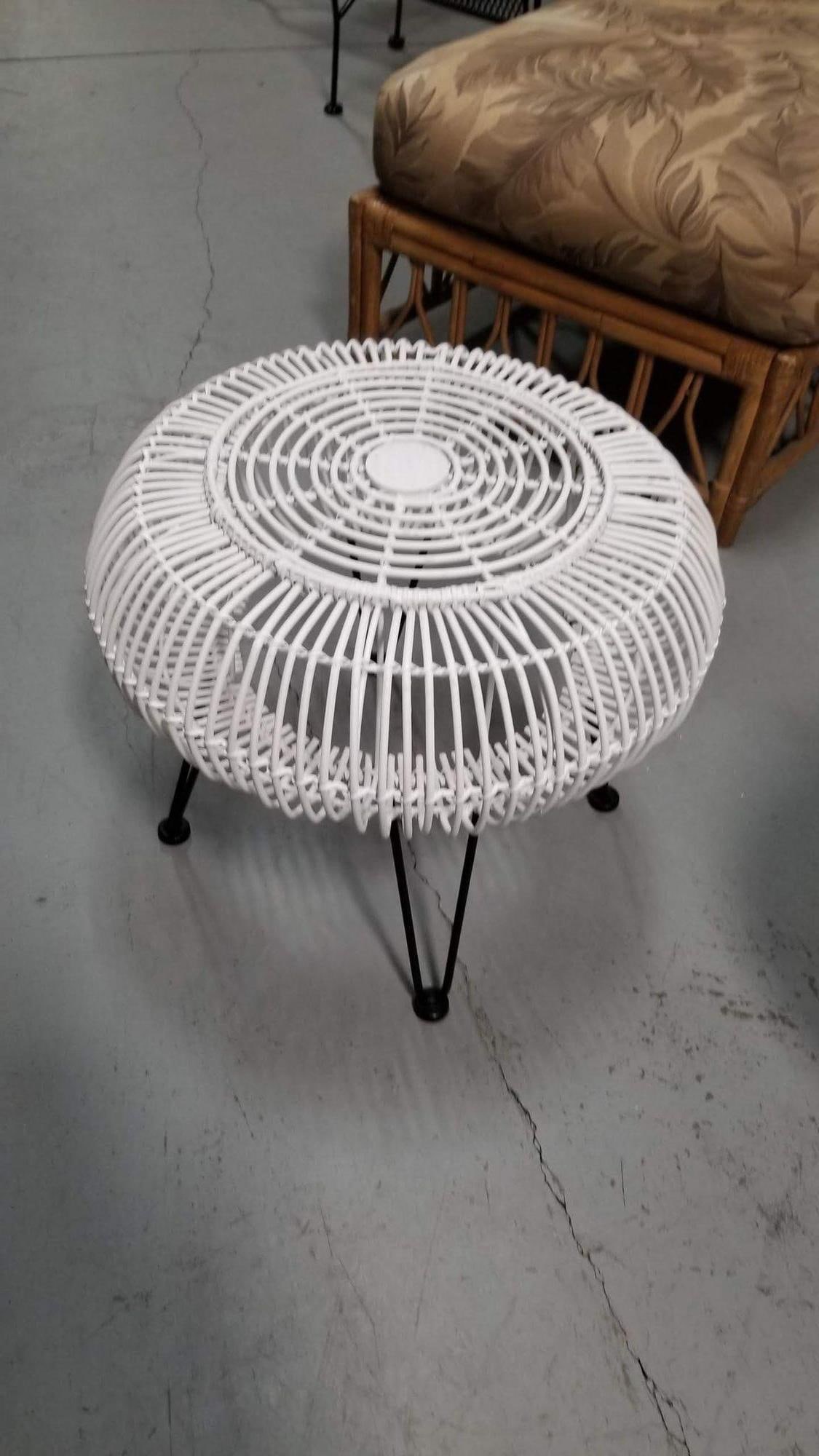 Restored Mid-century Reed Stick Rattan Ottoman Stool w/ Hairpin Legs - 5