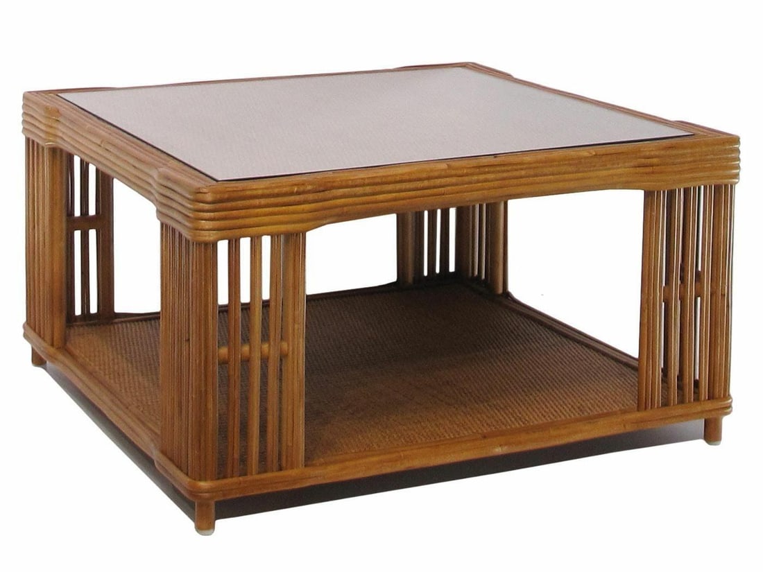 Restored Large Modern Presidents Stick Reed Rattan Nantucket Coffee Table - 2