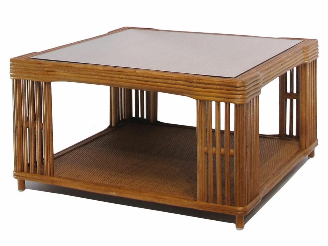 Restored Large Modern Presidents Stick Reed Rattan Nantucket Coffee Table - 5