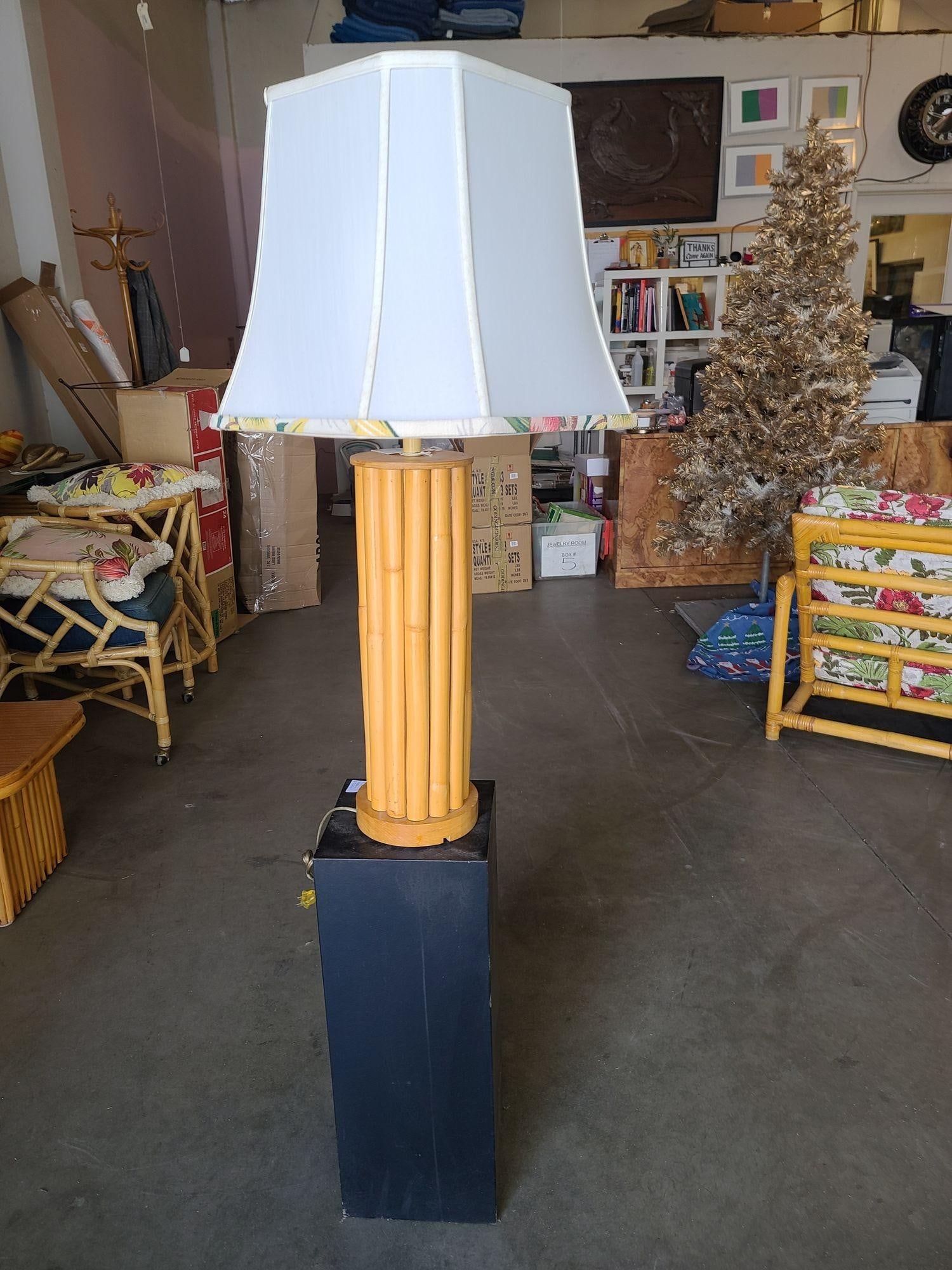 Restored Mid-Century14-Strand Stick Reed Rattan Table Lamp W/ Fancy Wrapp - 2