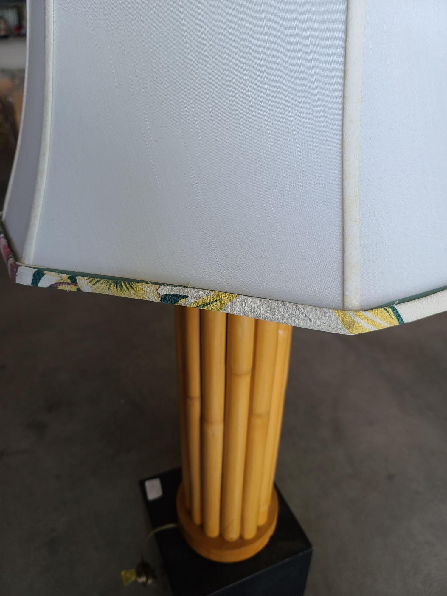 Restored Mid-Century14-Strand Stick Reed Rattan Table Lamp W/ Fancy Wrapp - 3