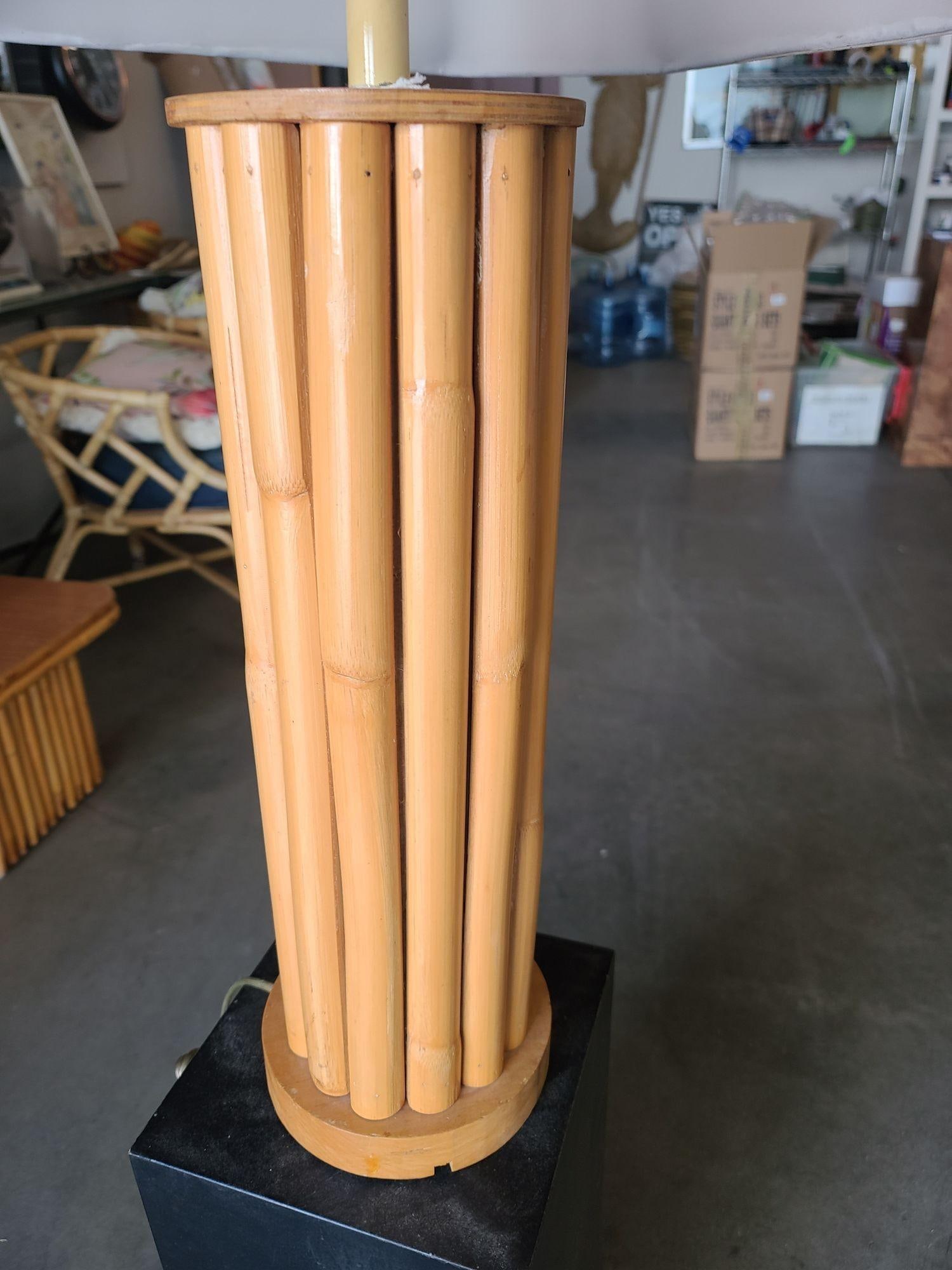 Restored Mid-Century14-Strand Stick Reed Rattan Table Lamp W/ Fancy Wrapp - 4