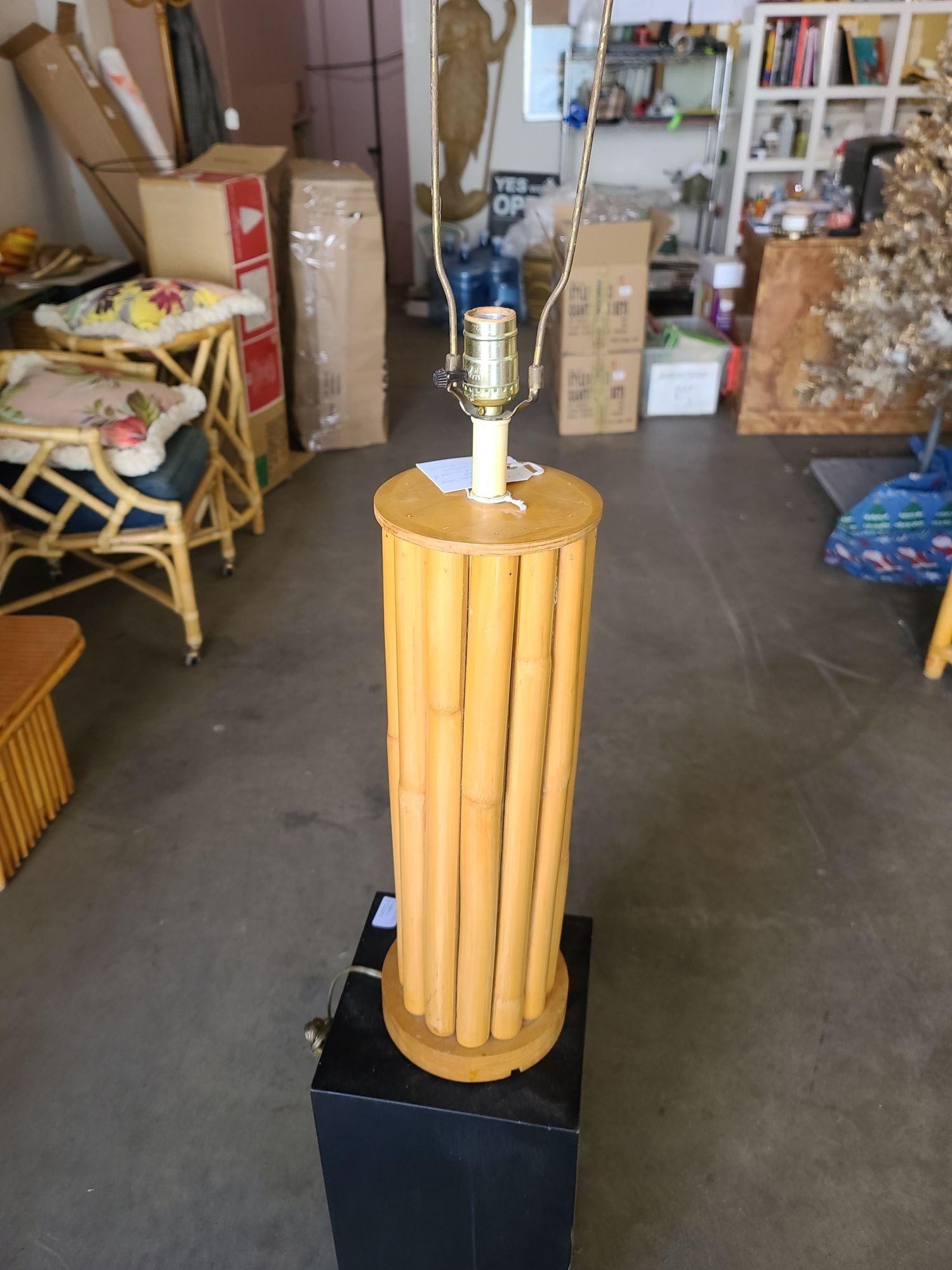 Restored Mid-Century14-Strand Stick Reed Rattan Table Lamp W/ Fancy Wrapp - 5