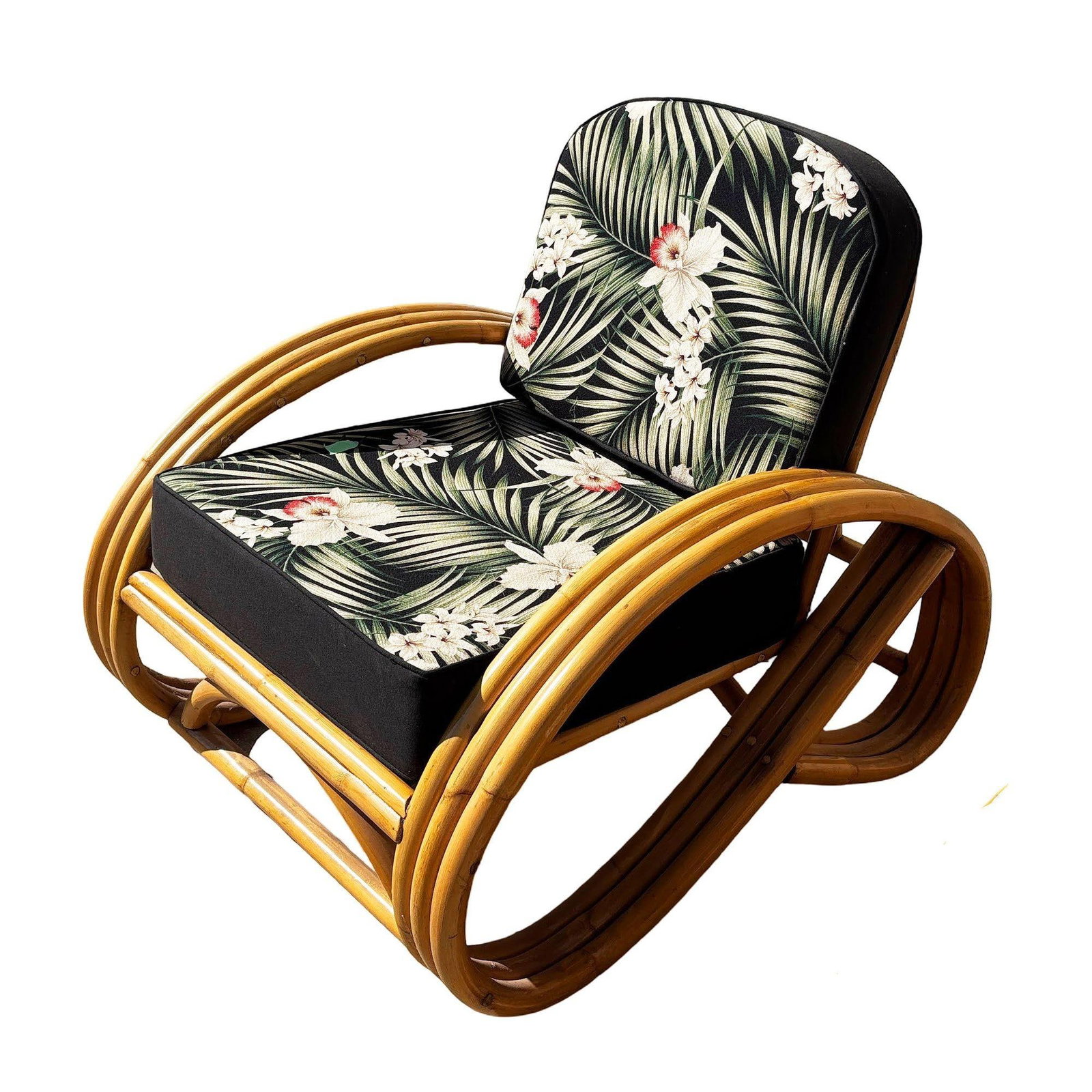Restored MCM 3-Strand 3/4 Reverse Pretzel Rattan Lounge Chair& Ottoman Pair - 4