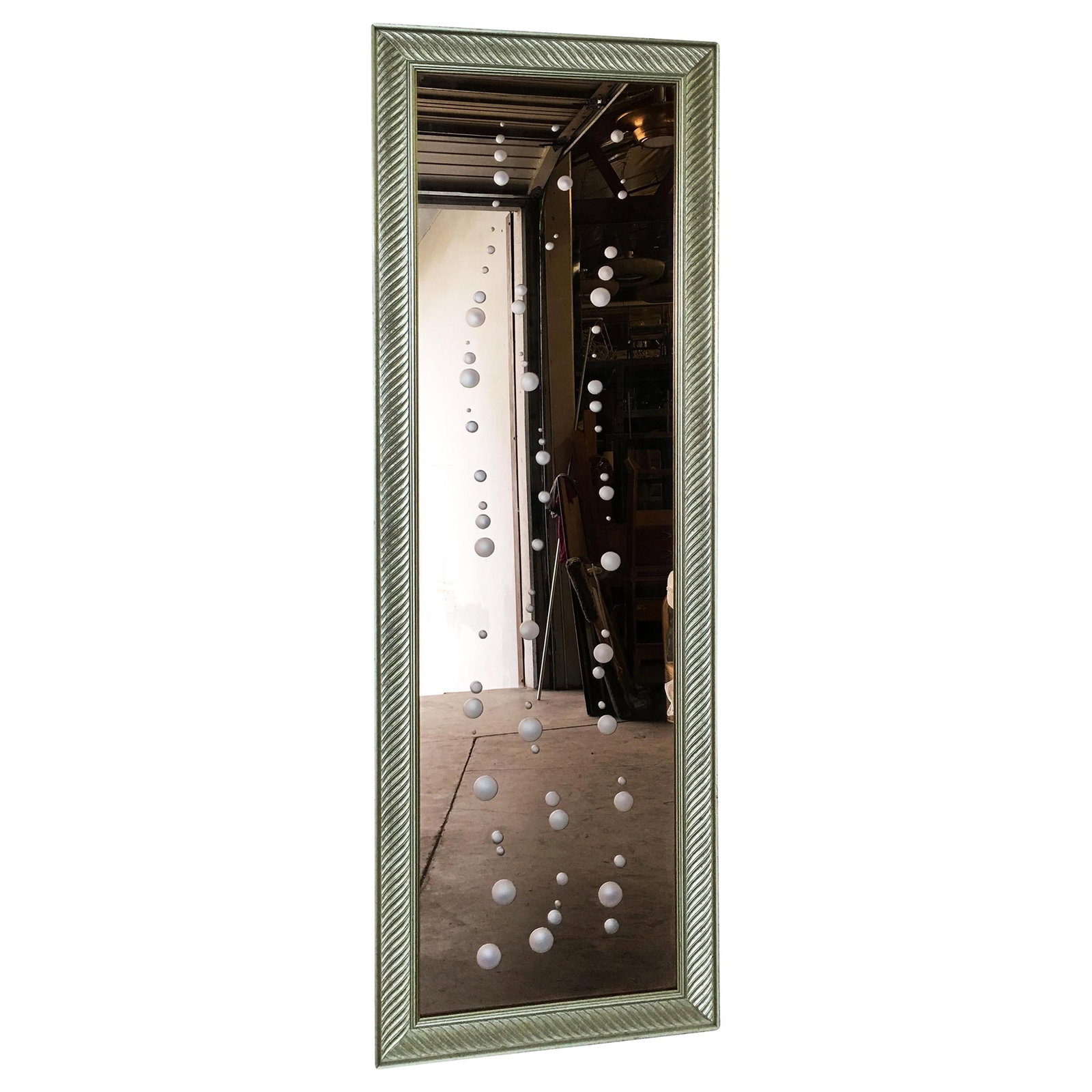 Mid-century Venetian Peach Glass "Bubbles" Floor Mirror w/ Spiral Pattern Frame (1 of 5)