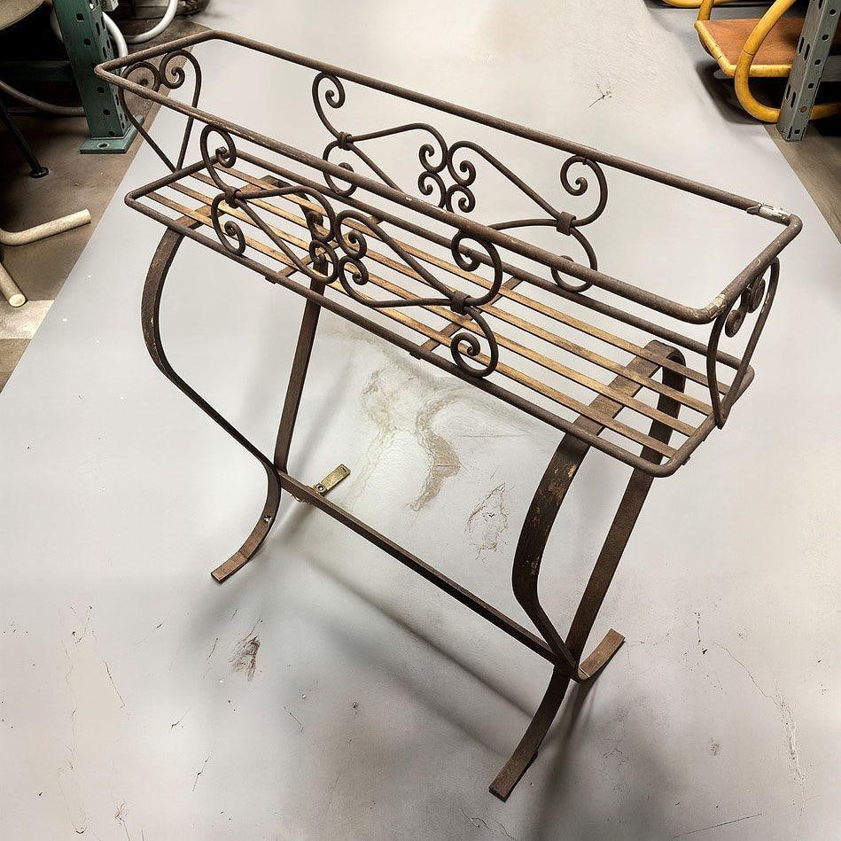 Mid-century Wroght Iron Scrolling Trestle Style Elevated Planter Stand - 5