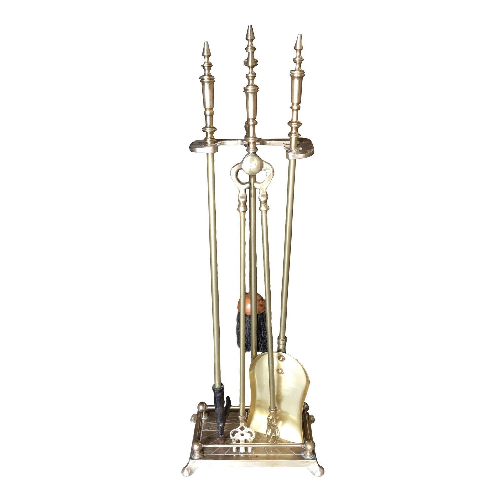 Art Nouveau Brass Fireplace Tool Set, Screen, Andiron, and Log Bucket Set - 2