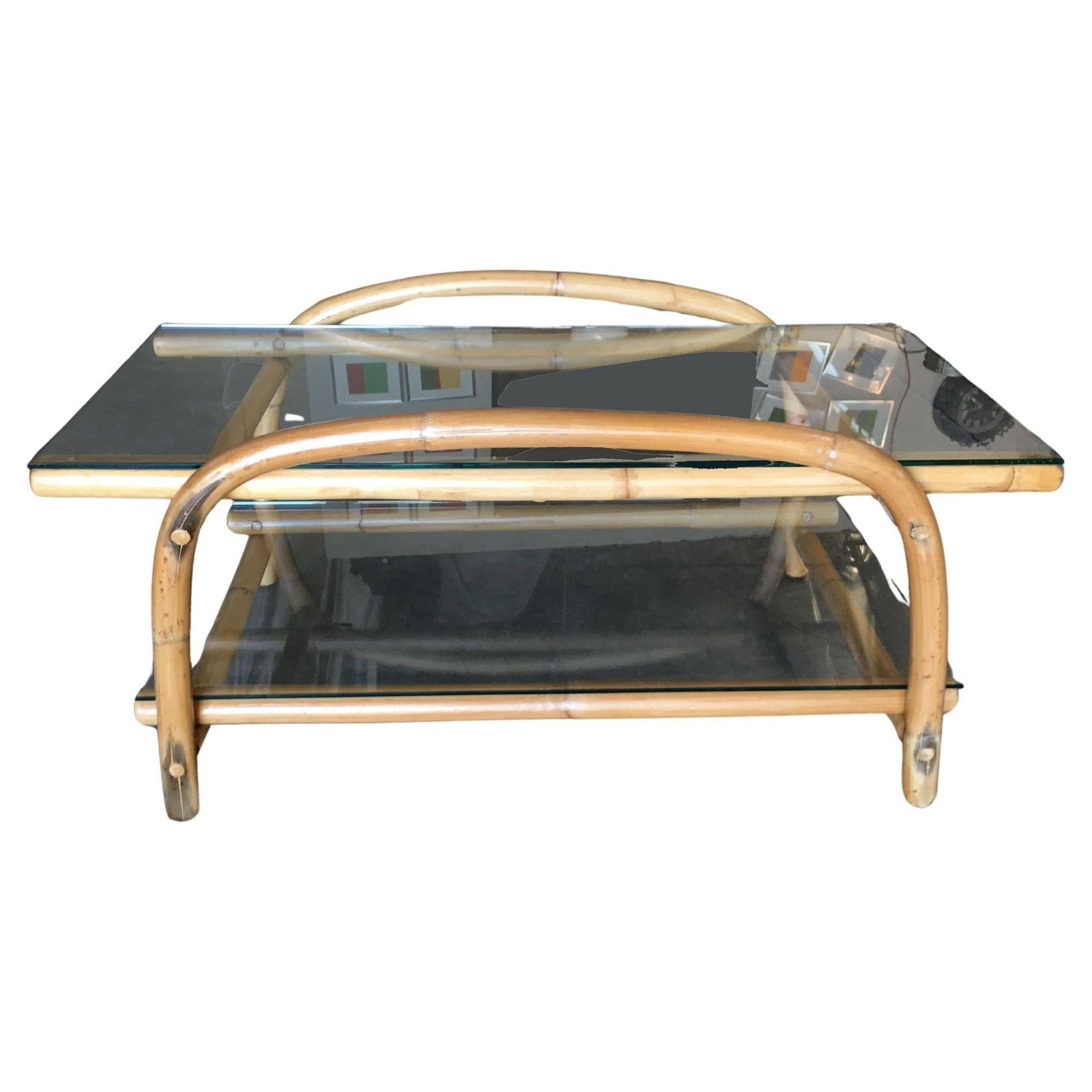 Restored Rattan End Table with Glass - 2