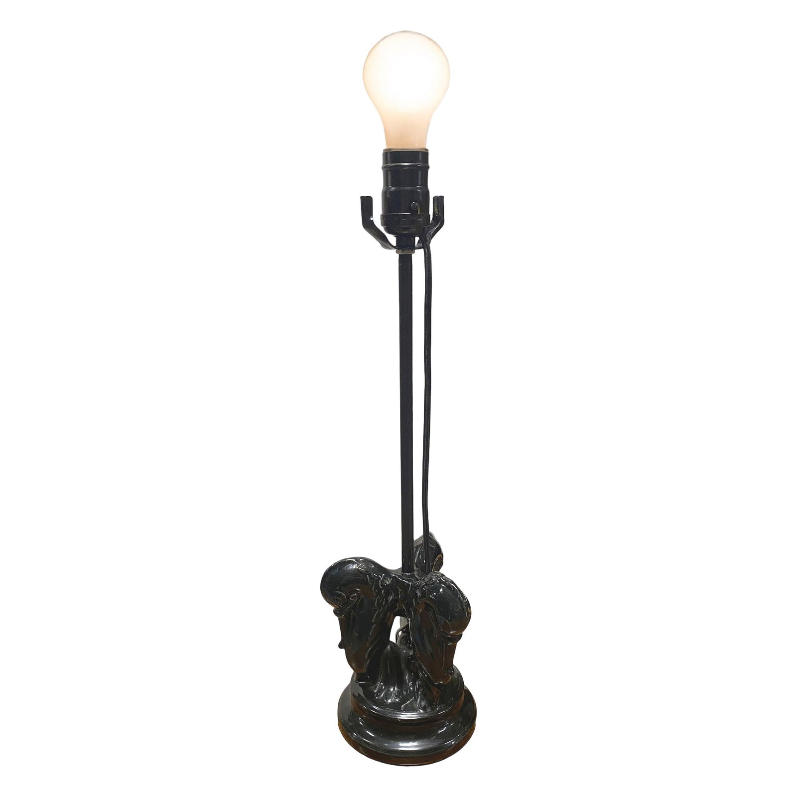 Mid Century Black Ceramic Swan Heads Table Lamp (1 of 5)