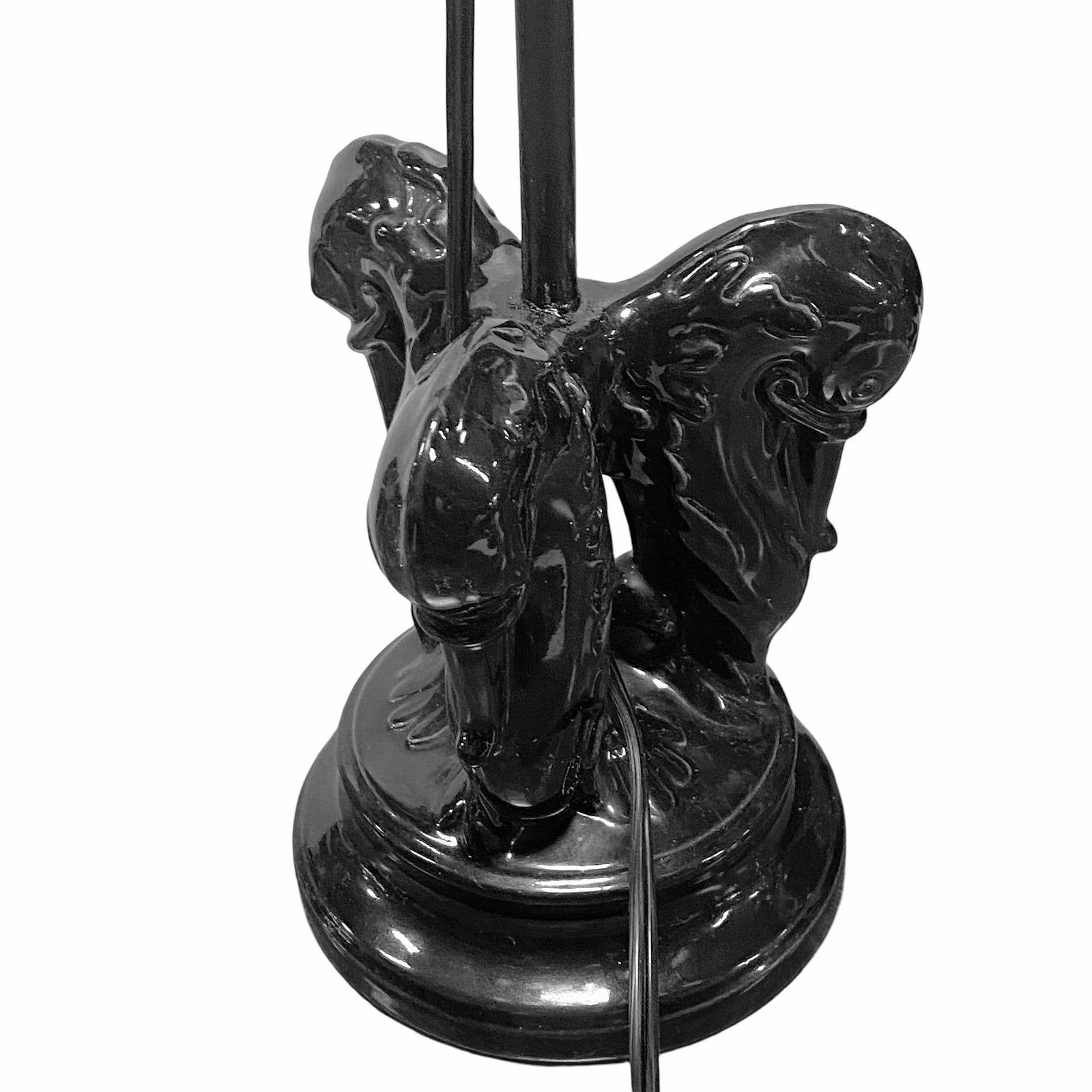 Mid Century Black Ceramic Swan Heads Table Lamp - 3
