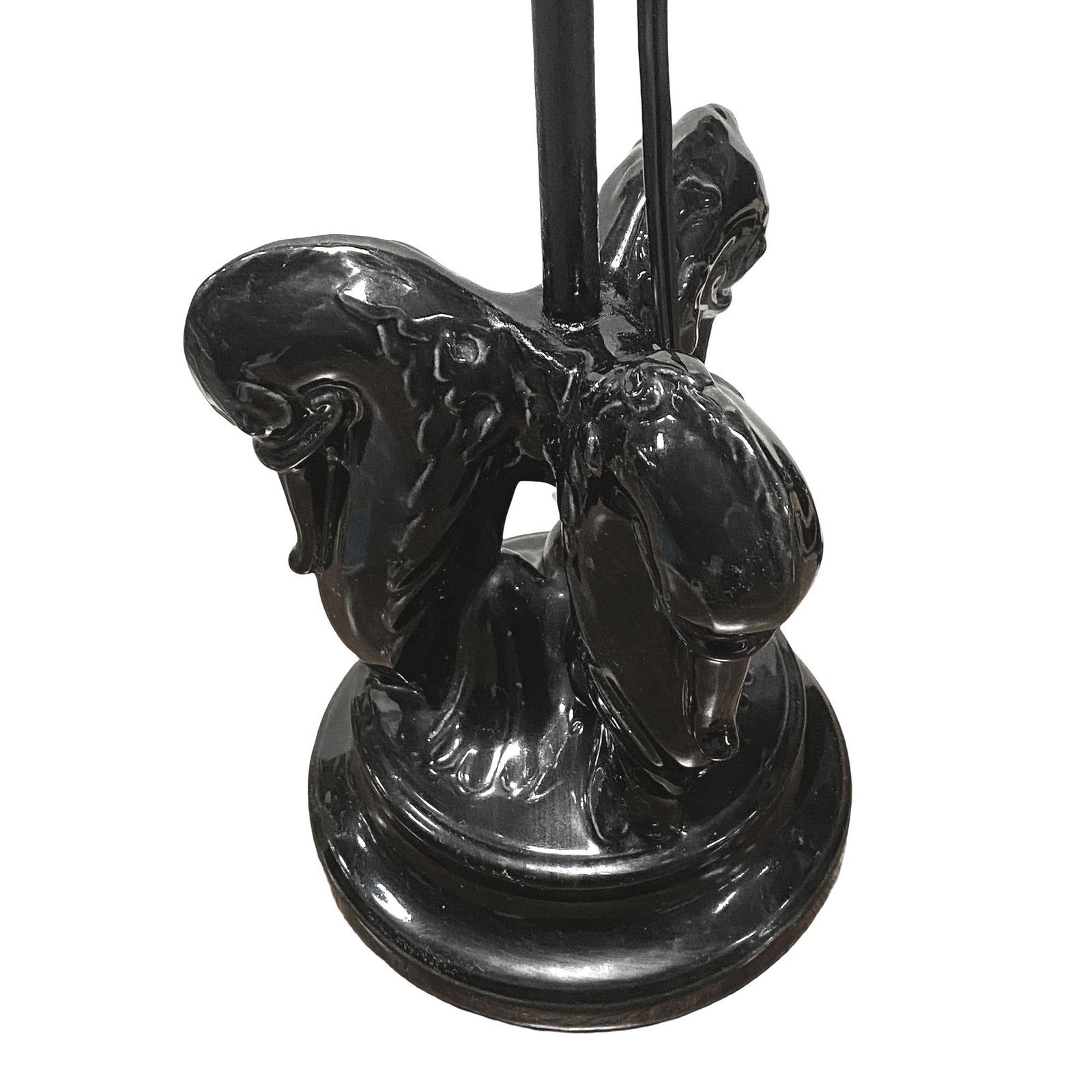 Mid Century Black Ceramic Swan Heads Table Lamp - 4