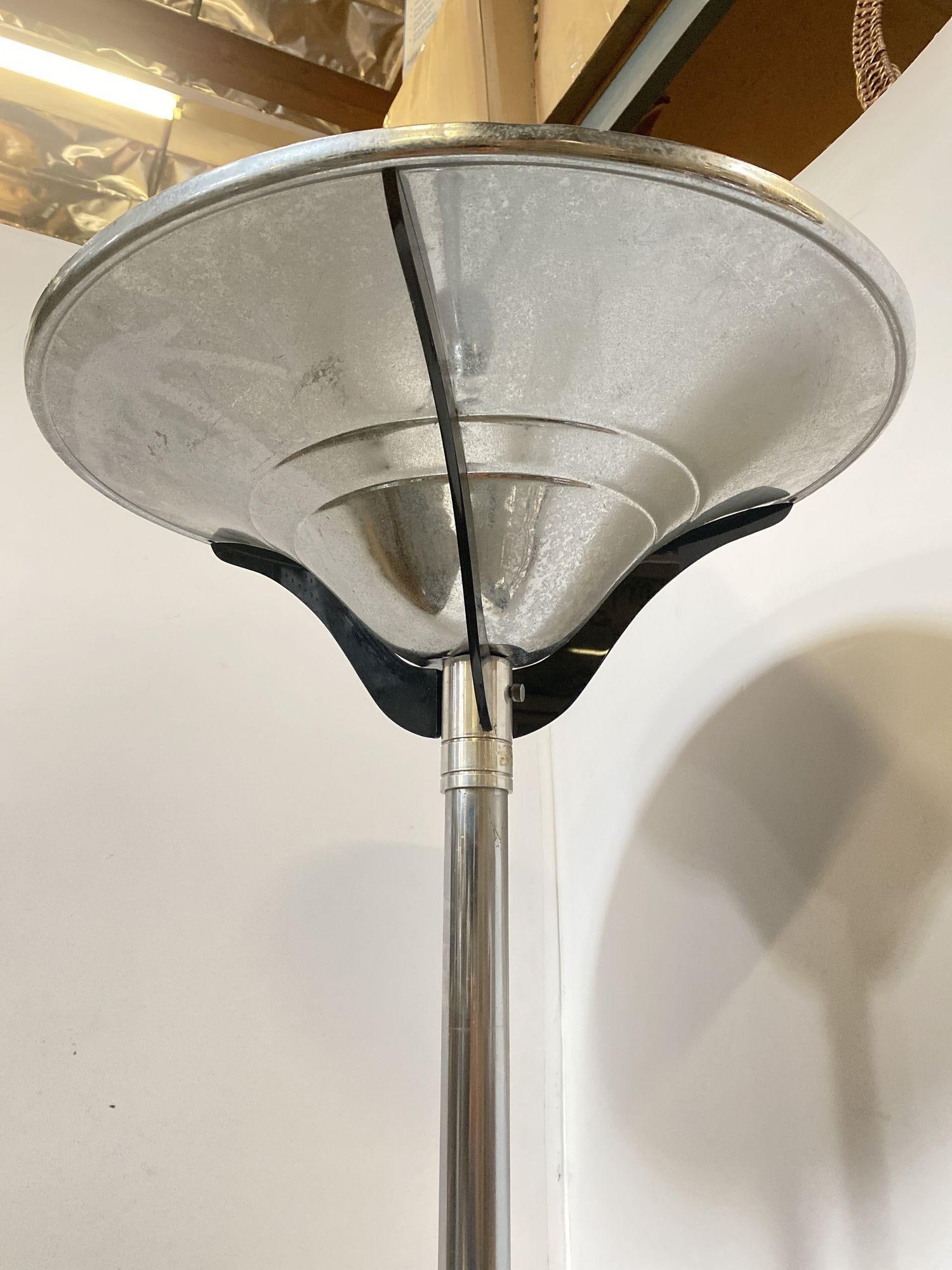 Streamline Chrome Steel Floor Lamp w/ Buttress Braced Saucer Shape - 3