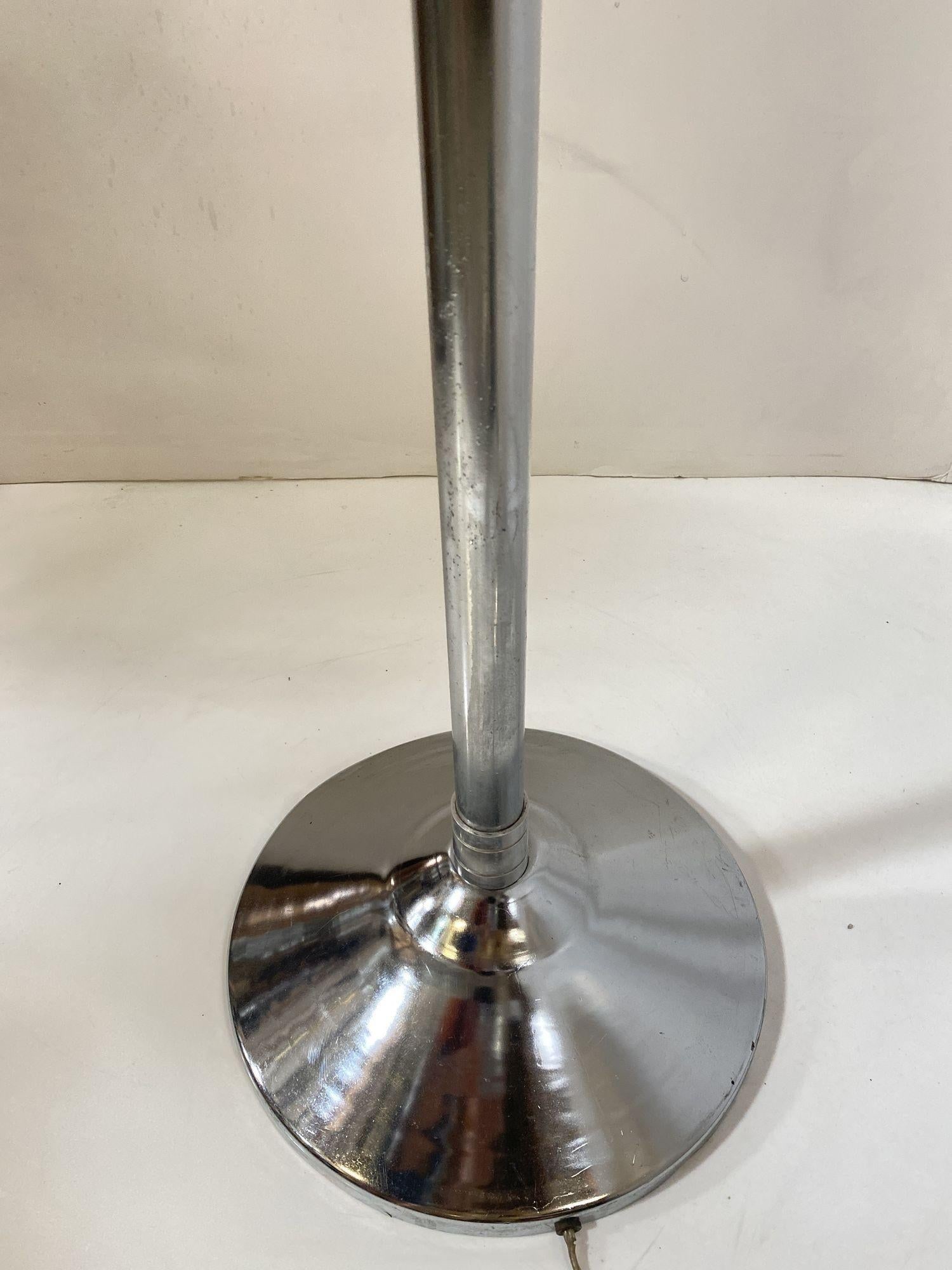 Streamline Chrome Steel Floor Lamp w/ Buttress Braced Saucer Shape - 4
