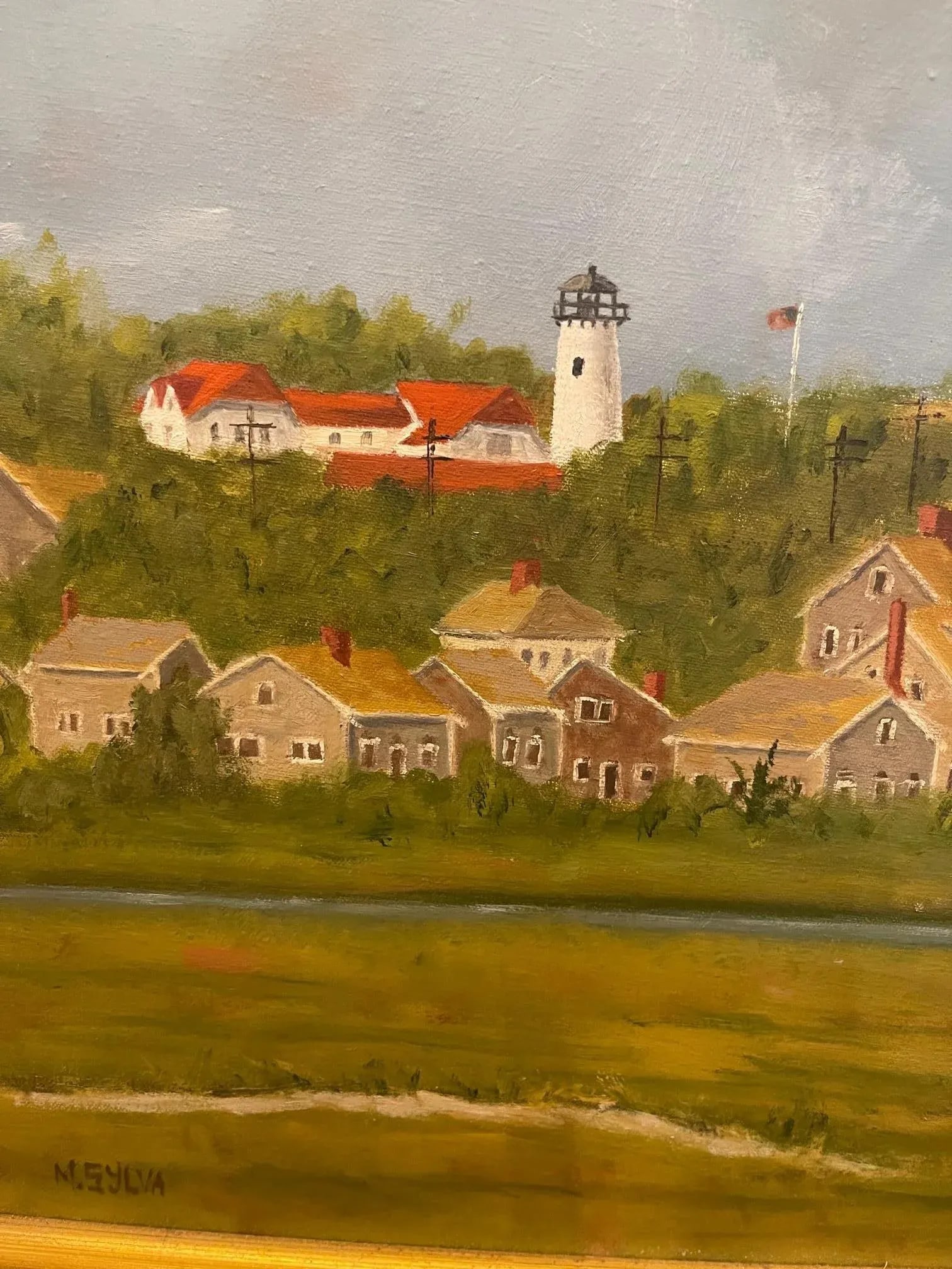 Framed Oil Painting on Linen "Beacon" Shorescape Scene by Mark Sylva - 12