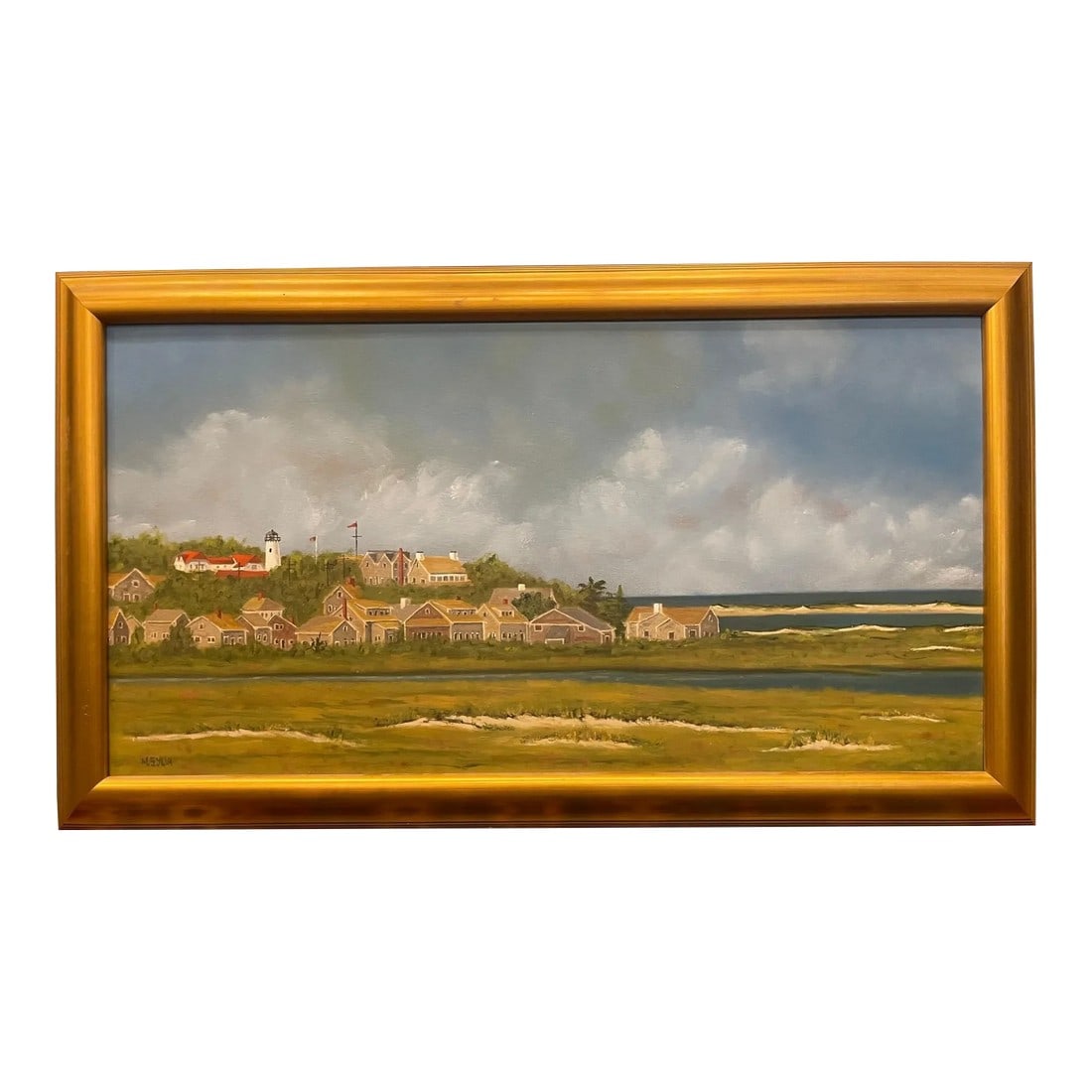 Framed Oil Painting on Linen "Beacon" Shorescape Scene by Mark Sylva (1 of 12)
