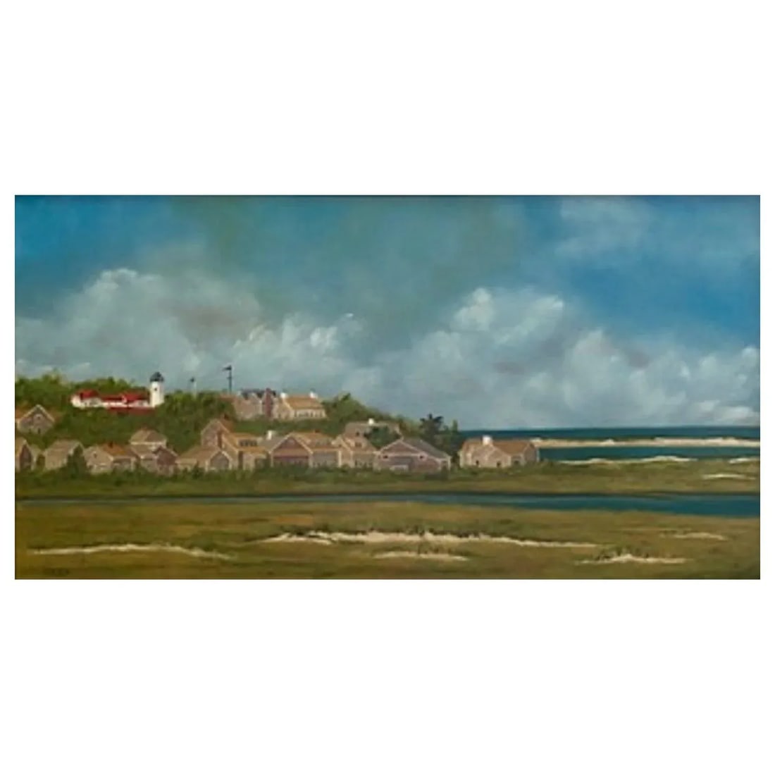 Framed Oil Painting on Linen "Beacon" Shorescape Scene by Mark Sylva - 2