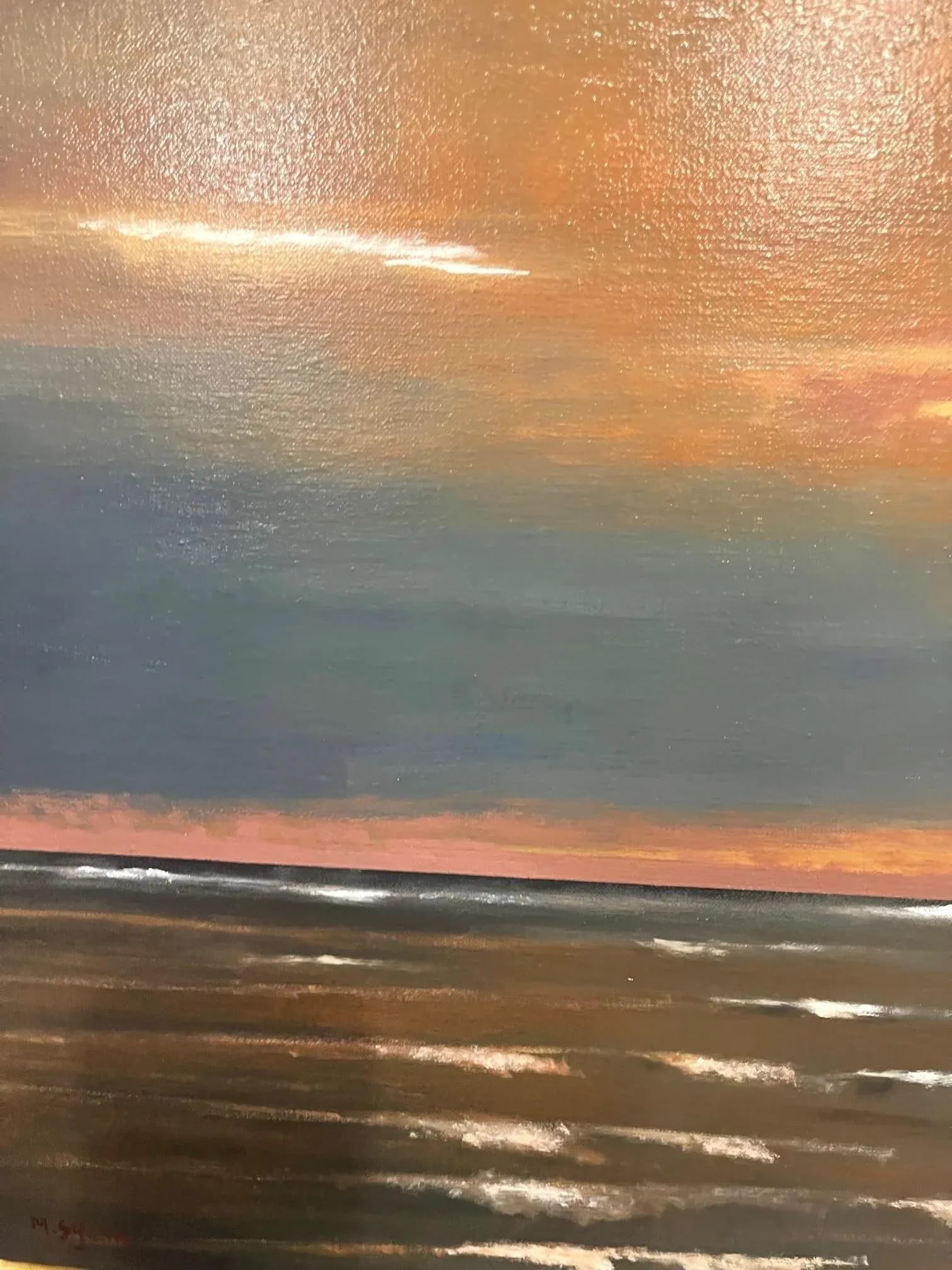 Framed Oil Painting on Linen "Red Central Sunset, California" by Mark Sylva - 10