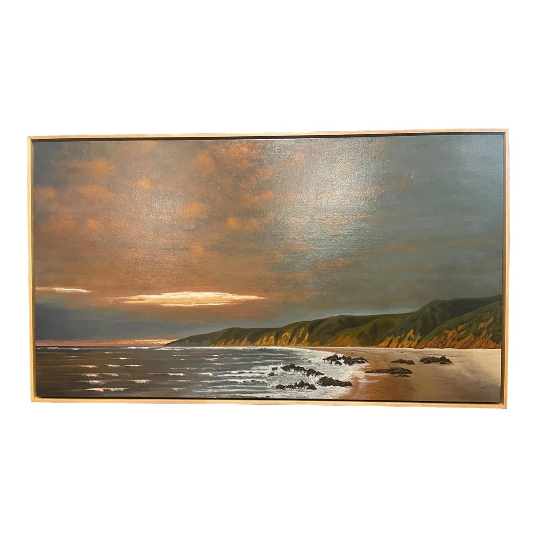 Framed Oil Painting on Linen "Red Central Sunset, California" by Mark Sylva: Mark Sylva is an artist with an eye for beauty that was born gazing at the waters around Cape Cod. His love of the sea and boating was an early influence that ultimately led to a career in painting.