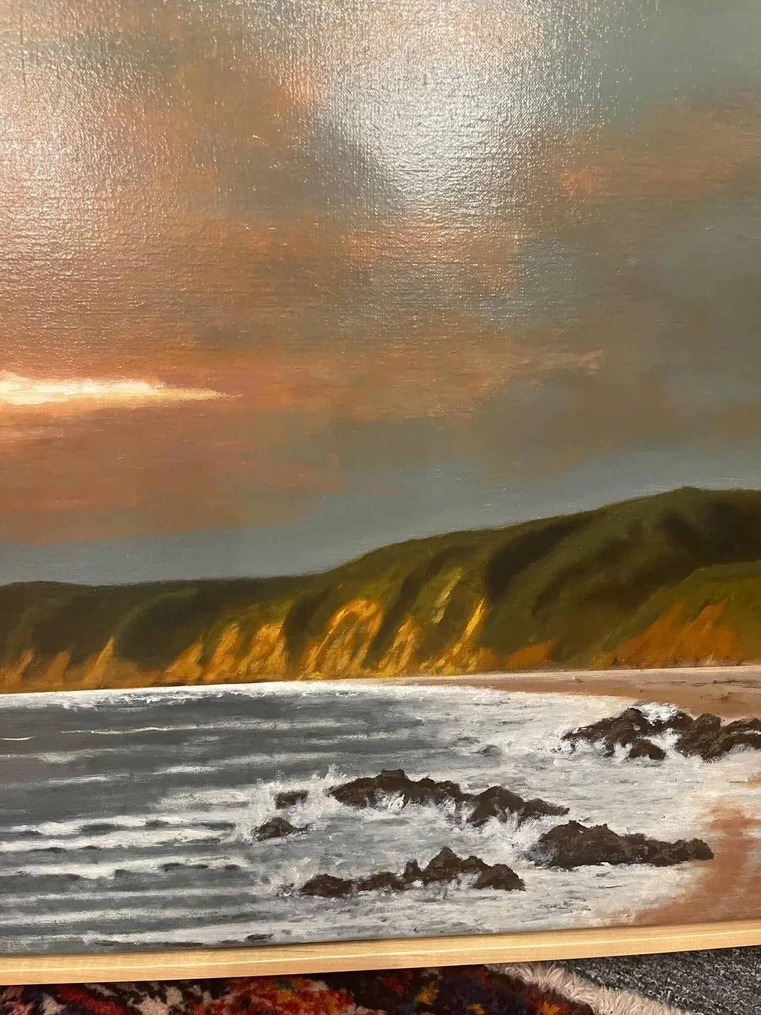 Framed Oil Painting on Linen "Red Central Sunset, California" by Mark Sylva - 3