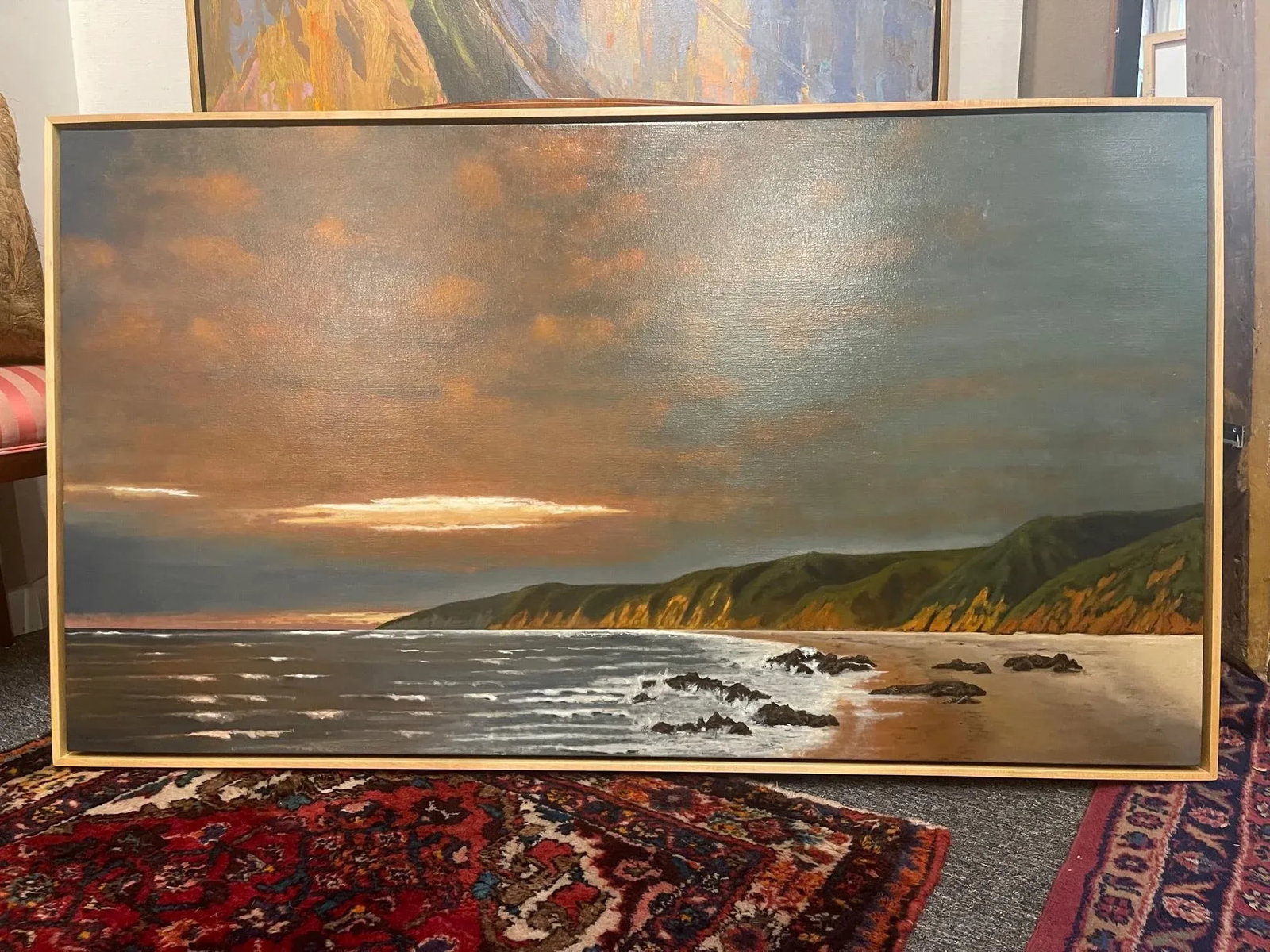 Framed Oil Painting on Linen "Red Central Sunset, California" by Mark Sylva - 5
