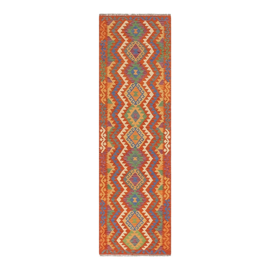 Tribal Kilim Rust Blue Hand Woven Rug - 2'6" X 9'6" (1 of 7)