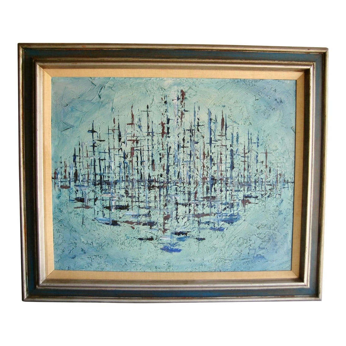 Mid Century Abstract Acrylic Painting: Beautiful exemple of abstract art from that period , you will find a wonderful way of applying the paint on the canevas not only playing with colors but the thickness of the painting applyed by knife