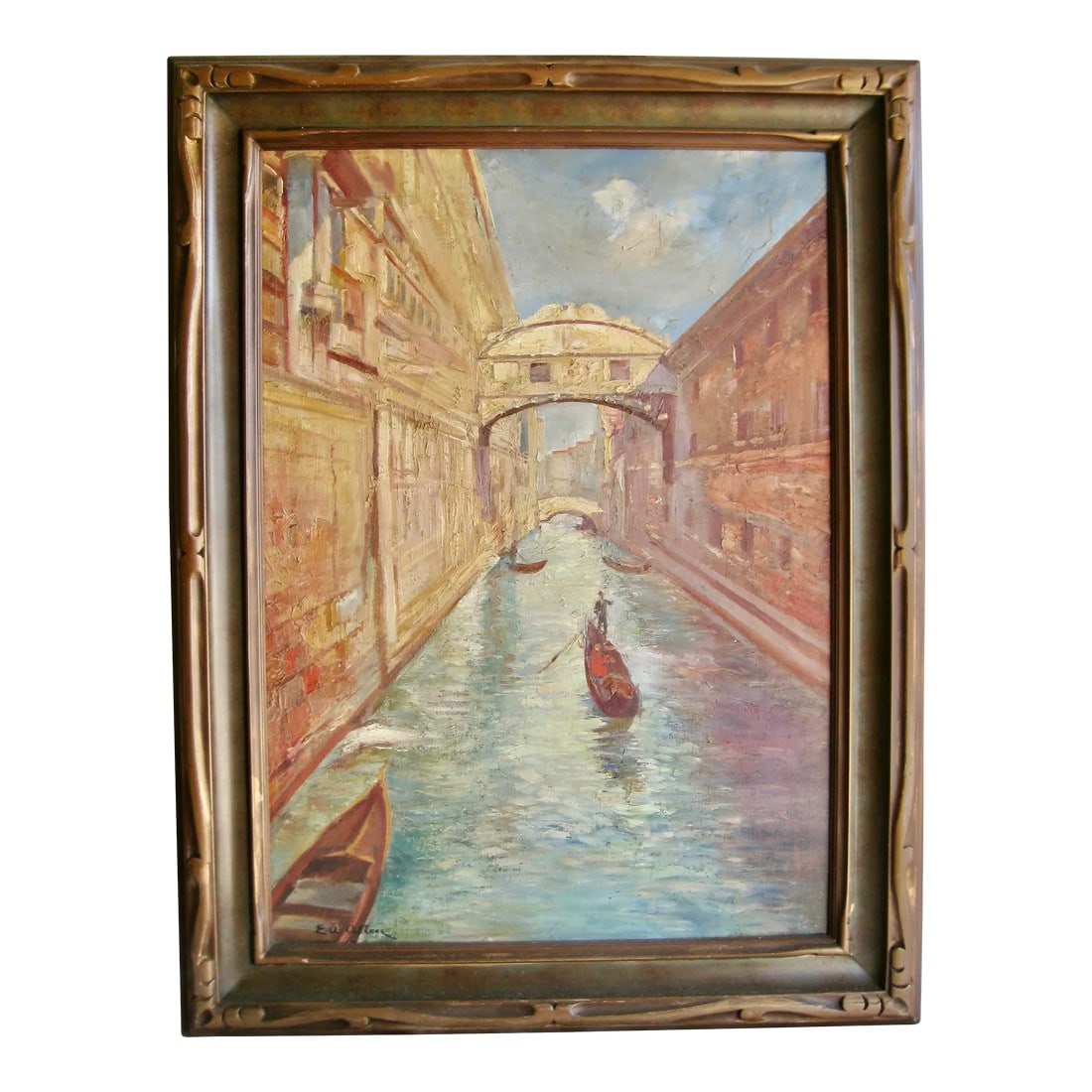 Impressionist Style Oil Painting of Venise Circa 1930: Venise a timeless subject that inspired for centuries artist , here one off the iconic seen the world famous Bridge of Sighs , very well excecuted in an impressionism style the colorings is very well